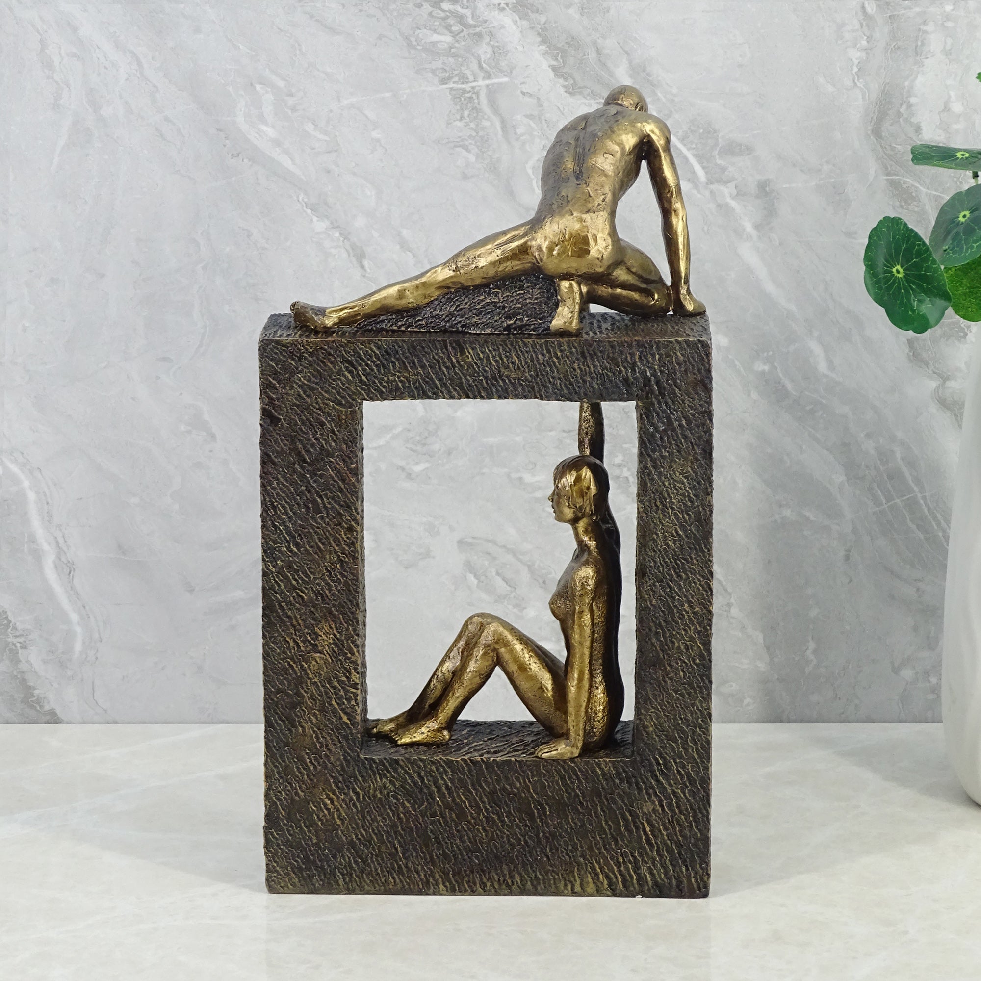 Willow Polyresin Man Holdng Sitting Woman 28 Cm in Brown And Gold Colour