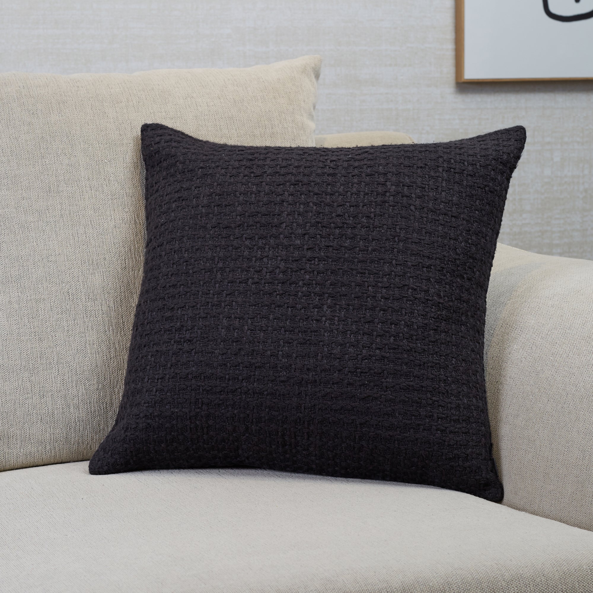 Ebony  Solid Textured Cushion Cover 45x45 Cm in Black Colour