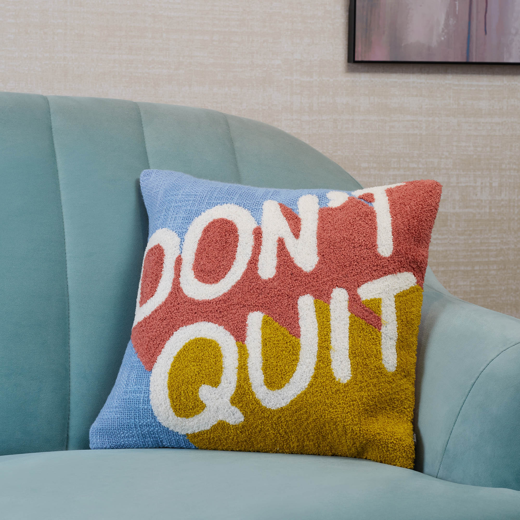 Pop Modern  Text Crewel Embroidered Cushion Cover 40x40 Cm in Multi Colour