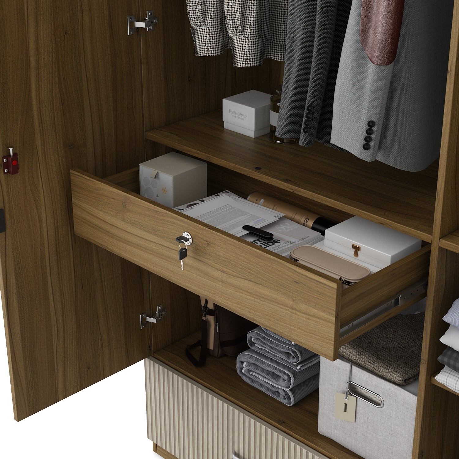 Diago King Bed Box Storage with Four Door Wardrobe Set