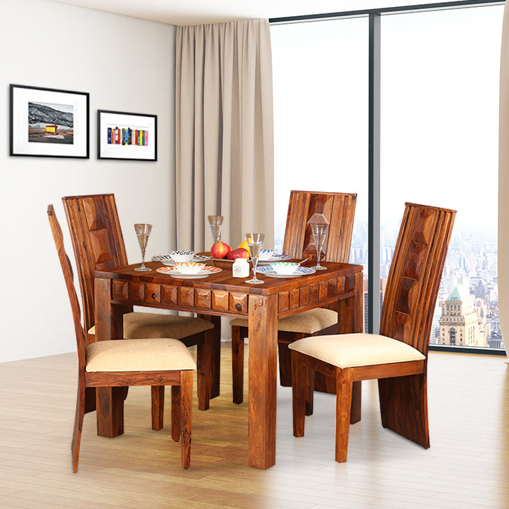 Woodrow Sheesham Wood(Rosewood) 4 Seater Dining Set in Honey Colour