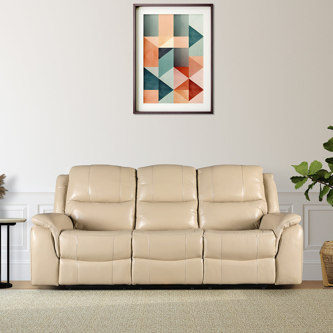 Murray Half Leather Three Seater Recliner in Beige Colour