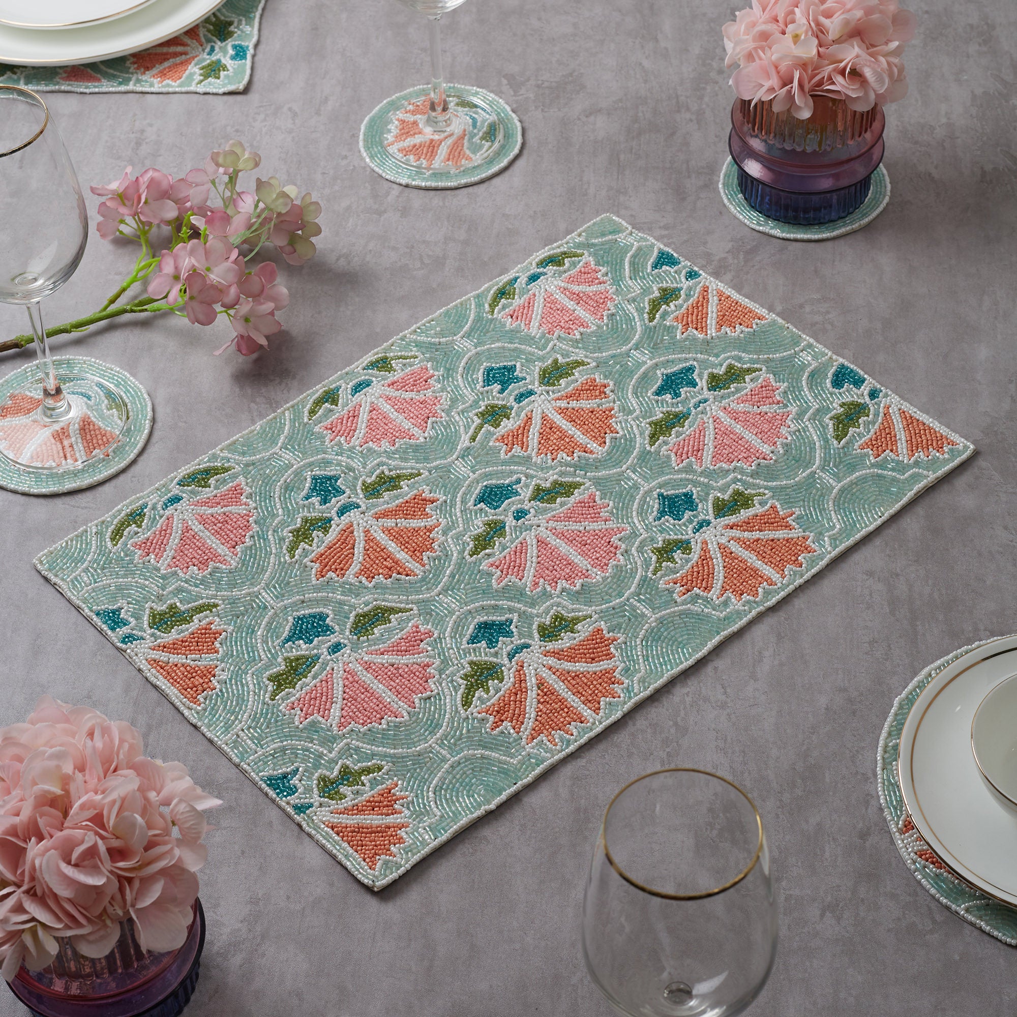 Anar  Handmade Beaded Placemat 30x45 Cm in Multi Colour