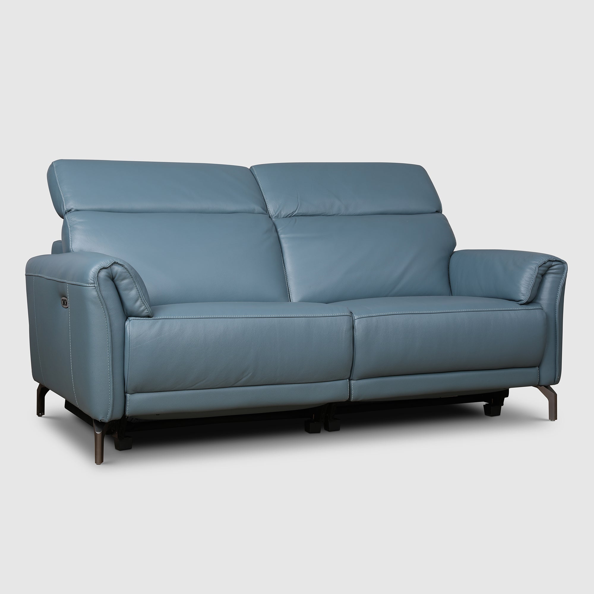 Emilia Half Leather Three seater Electric Recliner in Blue Colour