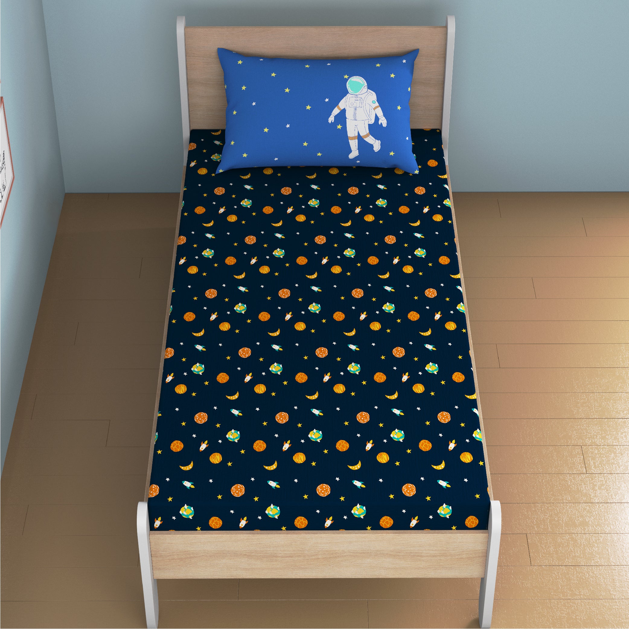 Astronuts Bamboo Cotton Single Fitted Bedsheet in Multi Colour