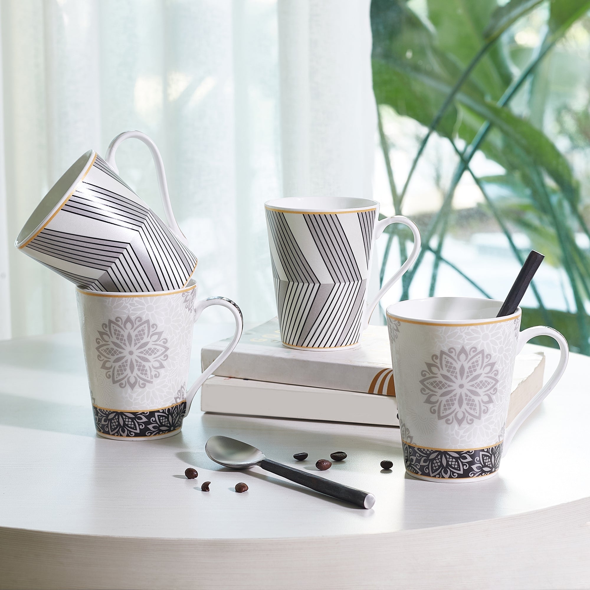 Sapphire Bone China Coffee Mug Set of 4 in Grey Colour