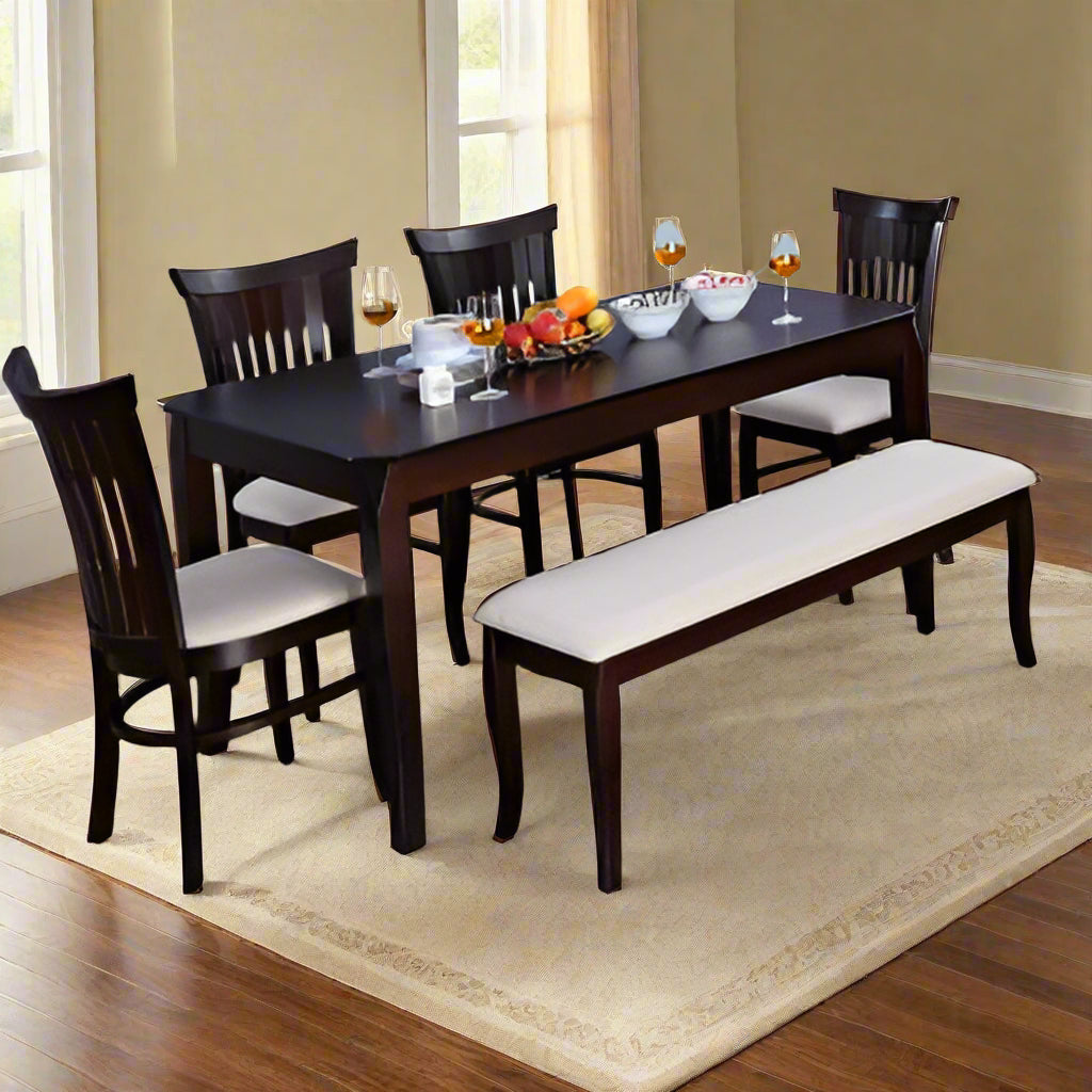 Cardiff Solidwood 6 Seater Dining Set with Bench in Expresso Colour