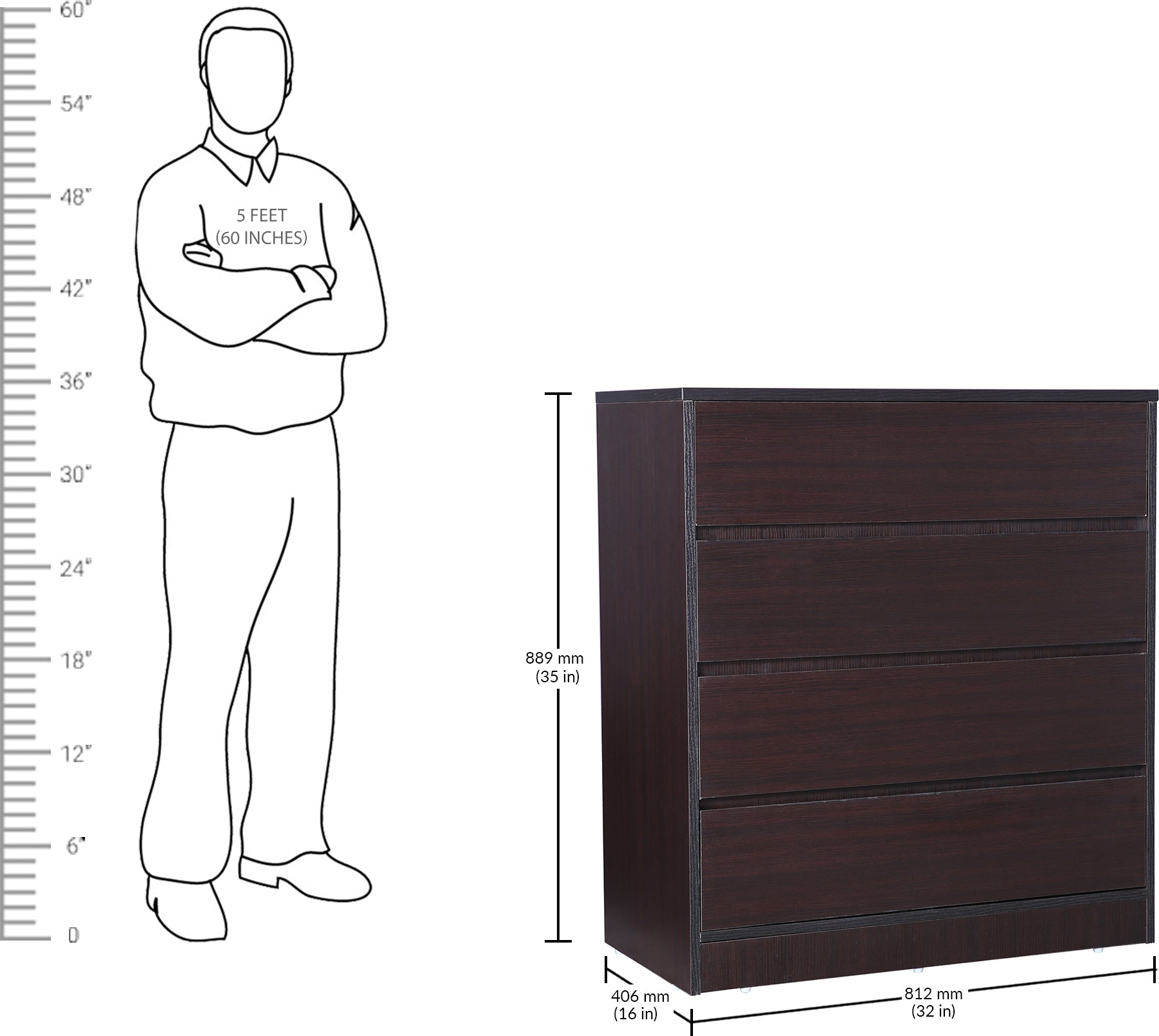 Basic Chest of 4 Drawer in Wenge Colour
