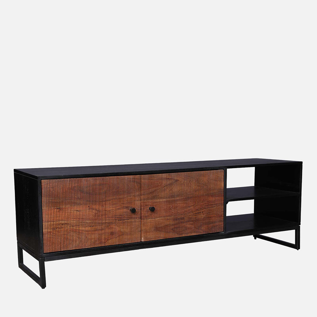 Sven Sheesham Wood(Rosewood) Low Height Tv Unit in Natural Sheesham & Black Colour