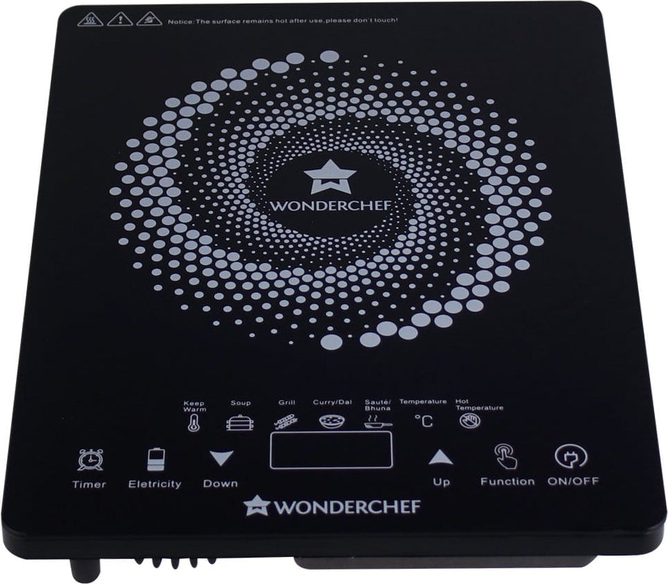 Easy Cook Hot Aluminium Crystal Glass Induction Cooktop 2200W in Black Colour by Wonderchef