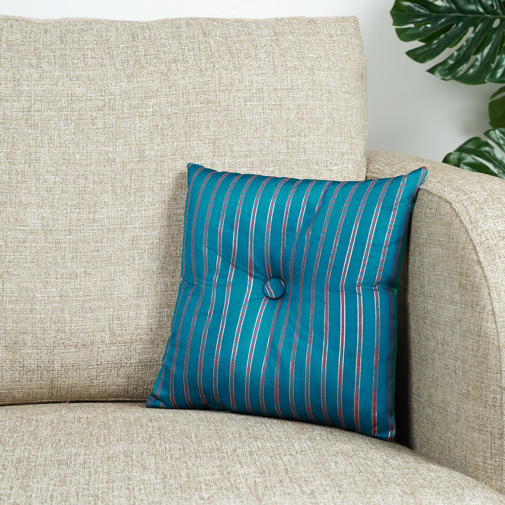 Fiesta  Jacquard Pattern Reversible Filled Cushion 30X30 Cm in Aqua & Teal Colour