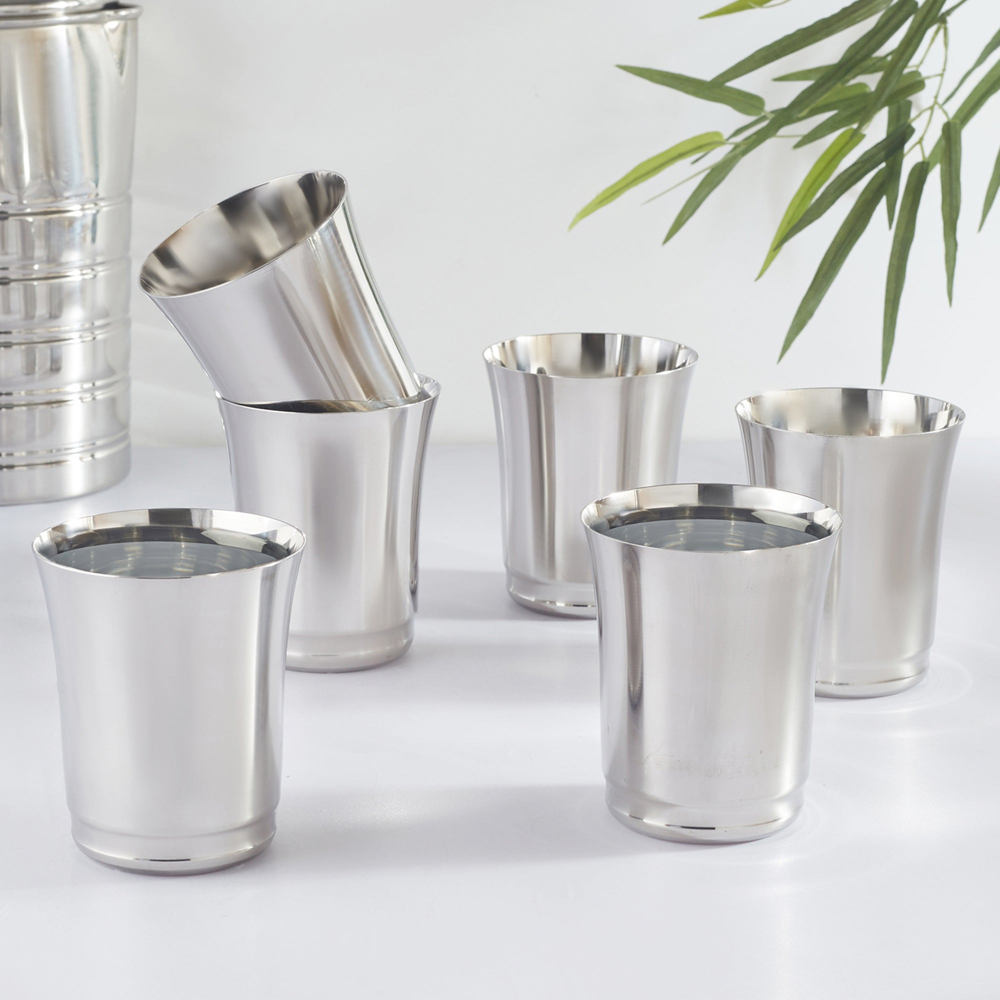 Glisto Stainless Steel Drinking Glass/Tumbler Set of 6 in Silver Colour