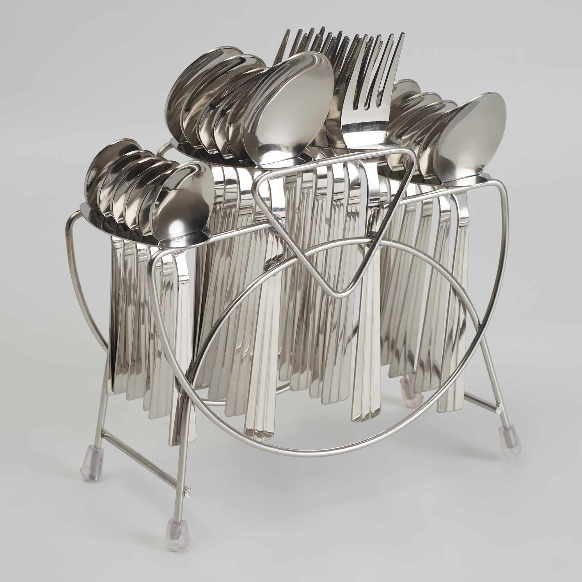 Utsav Stainless Steel Silk Cutlery Set of 24 Pieces With Stand in Silver Colour
