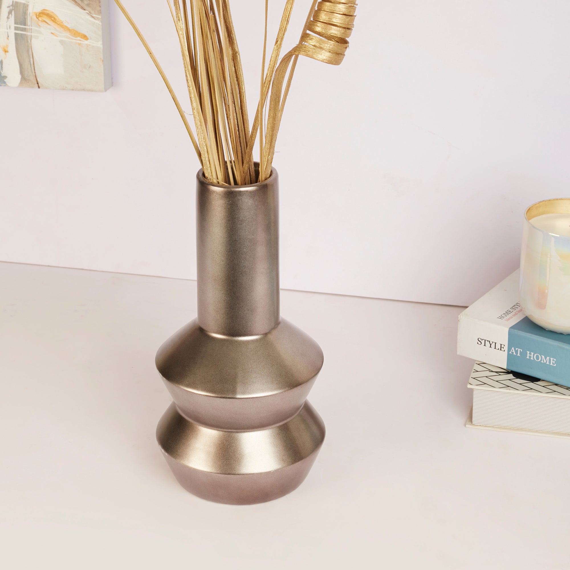 Alura Manhattan Ceramic Vase 28Cm in Silver Colour