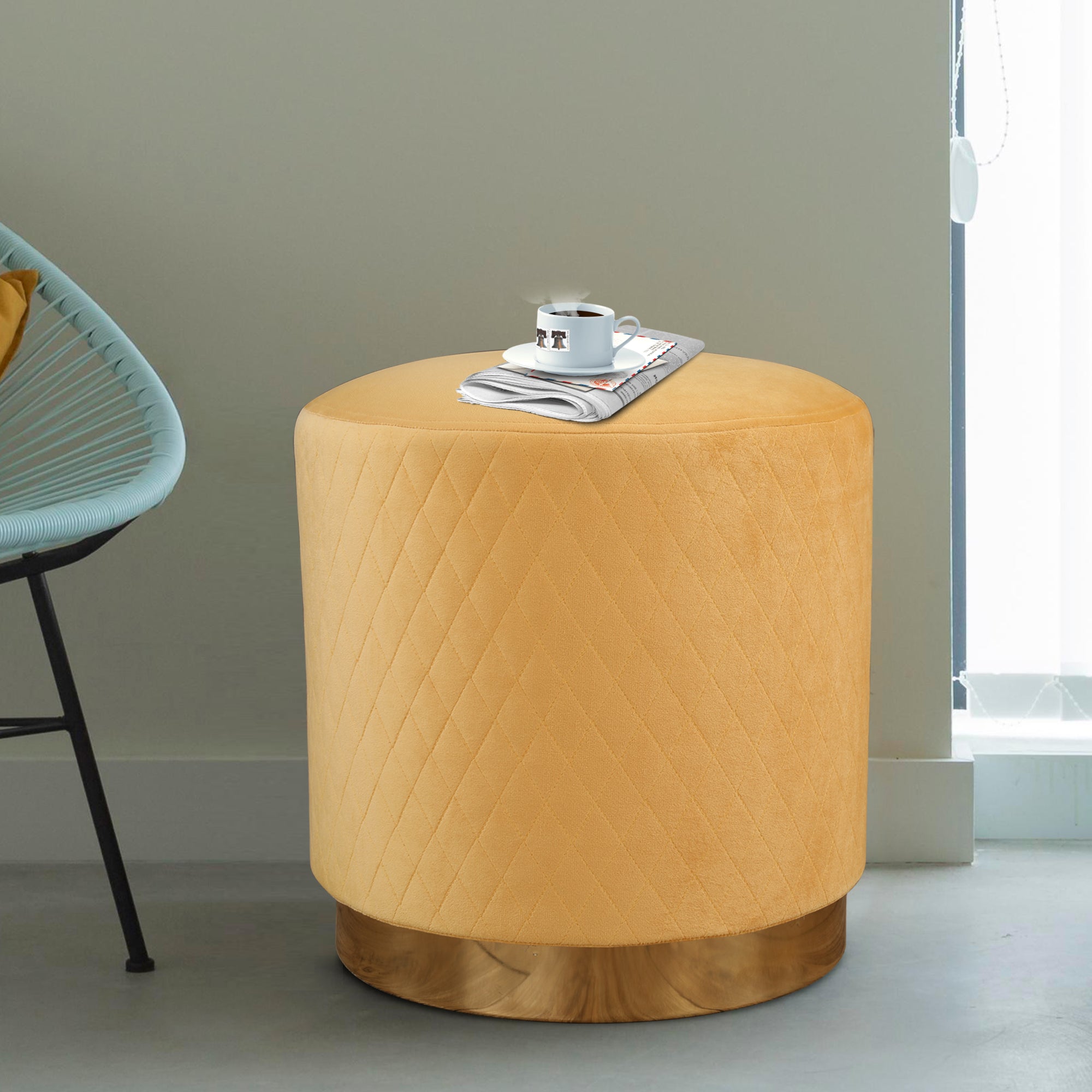 Serena Fabric Ottomans in Mustard Colour