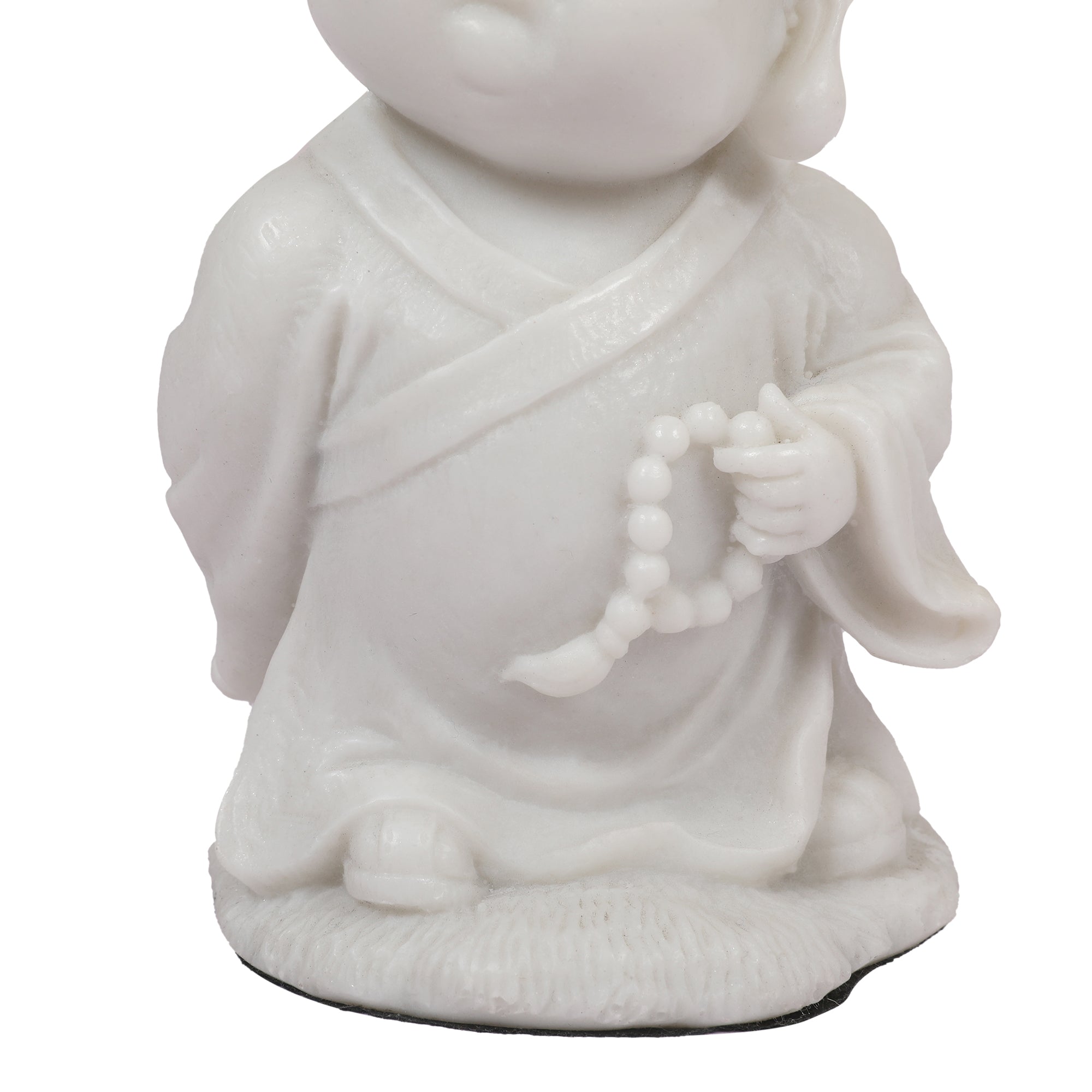 NAQSH MONK WITH MALA IN LEFT HAND, POLYRESIN HAND FINISHED FIGURINE WHITE BY LIVNG ESSENCE