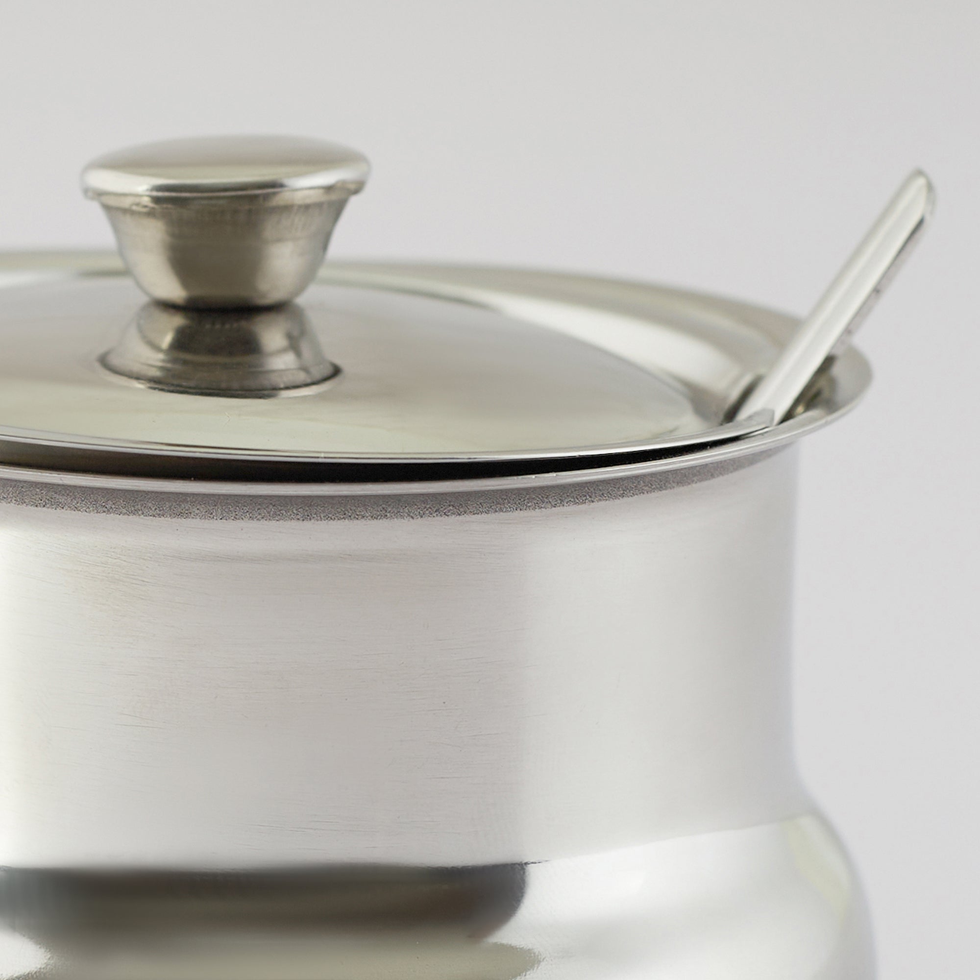 Glisto Stainless Steel Ghee Pot with Spoon Set of 2 in Silver Colour