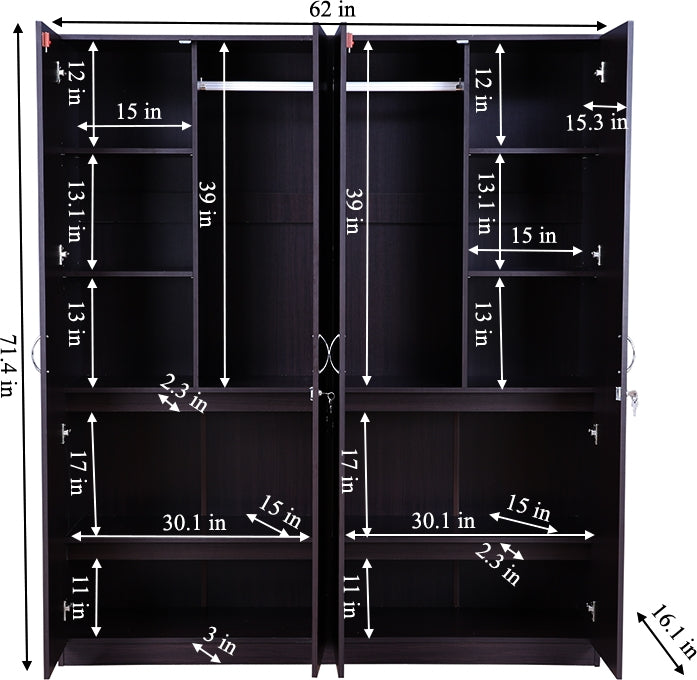 Willy Engineered Wood 4 door wardrobe in Walnut Colour