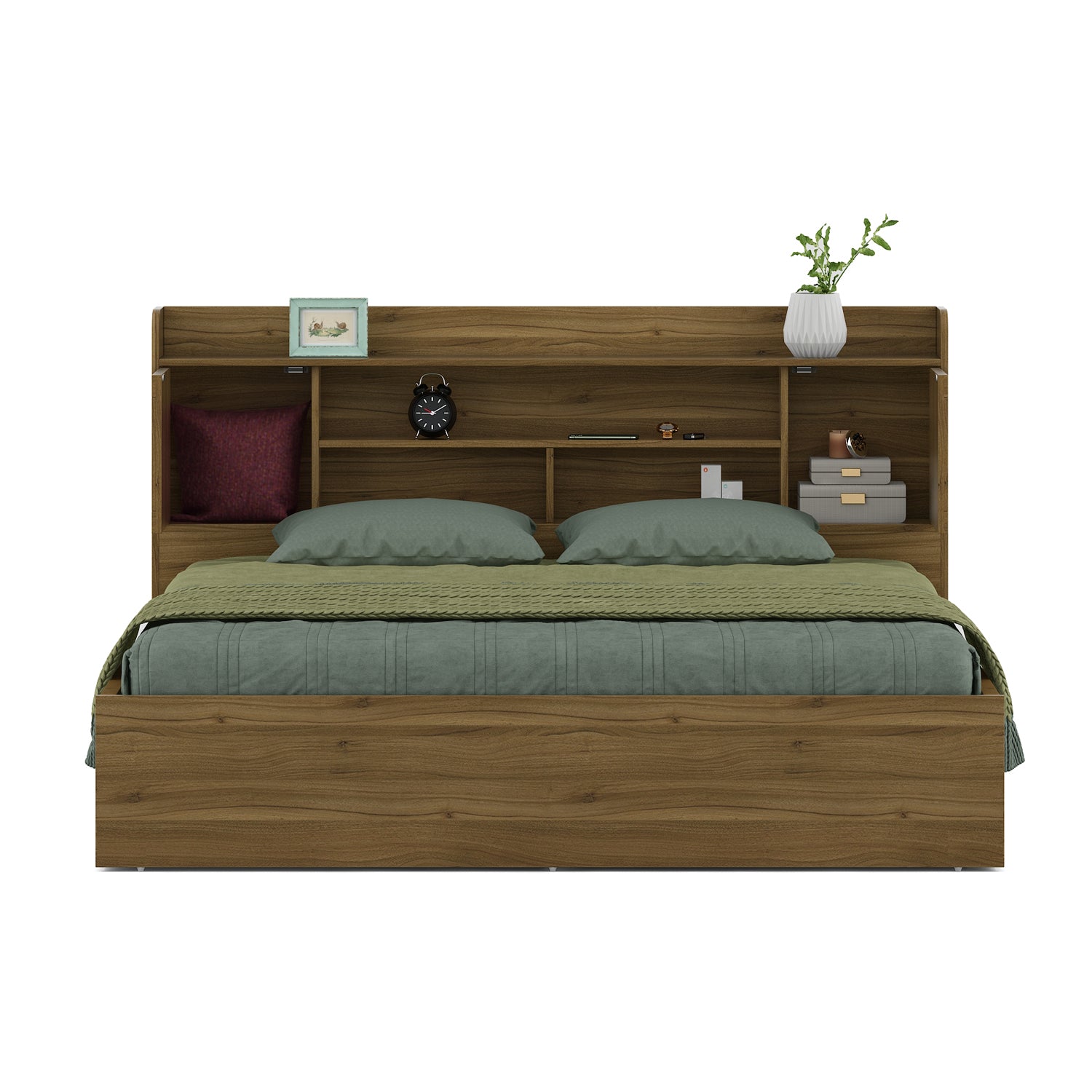 Diago King Bed With Hydraulic Storage In Natural Teak Color
