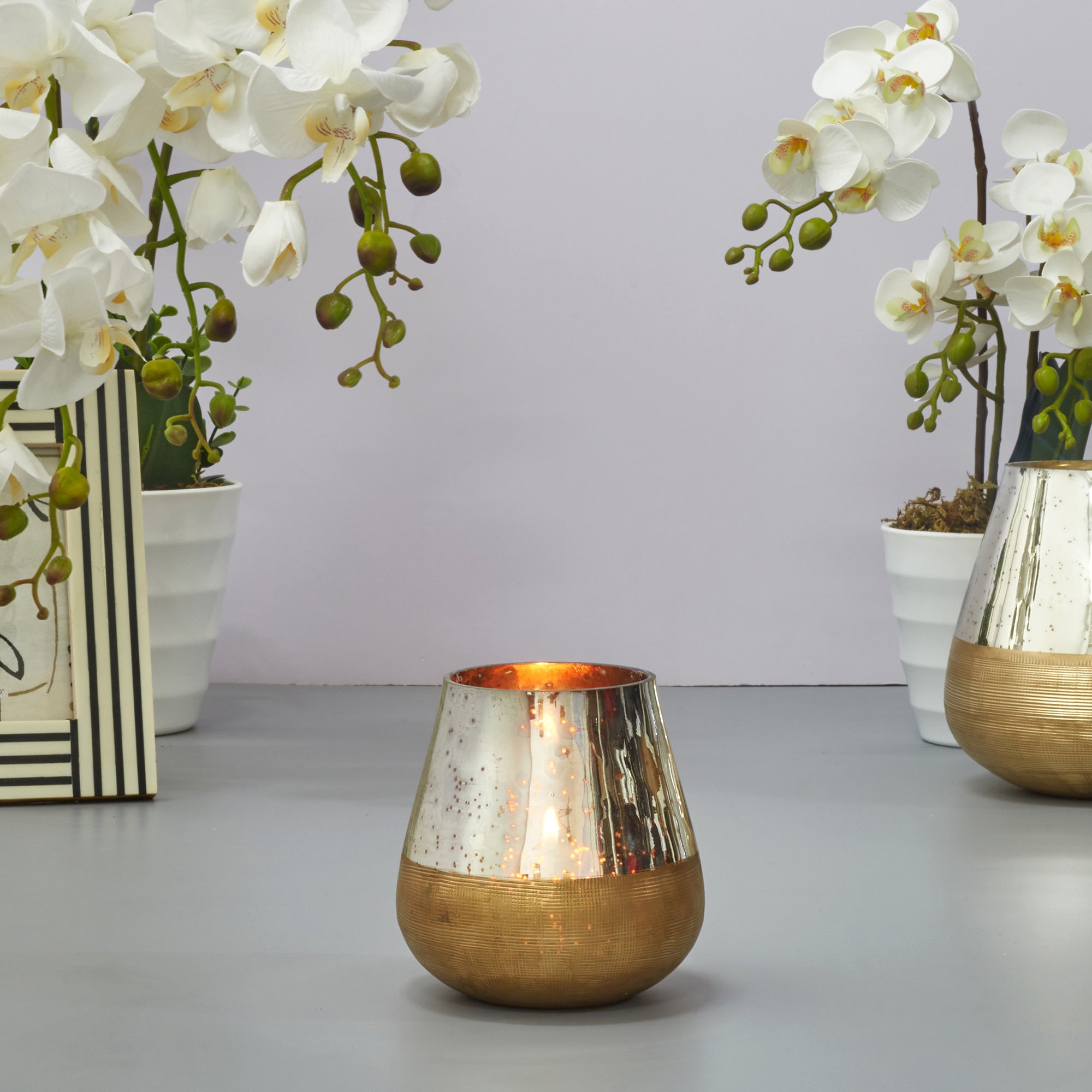 Phiona Glass Textured Handcrafted Mercury Vase 10 Cm in Gold Colour