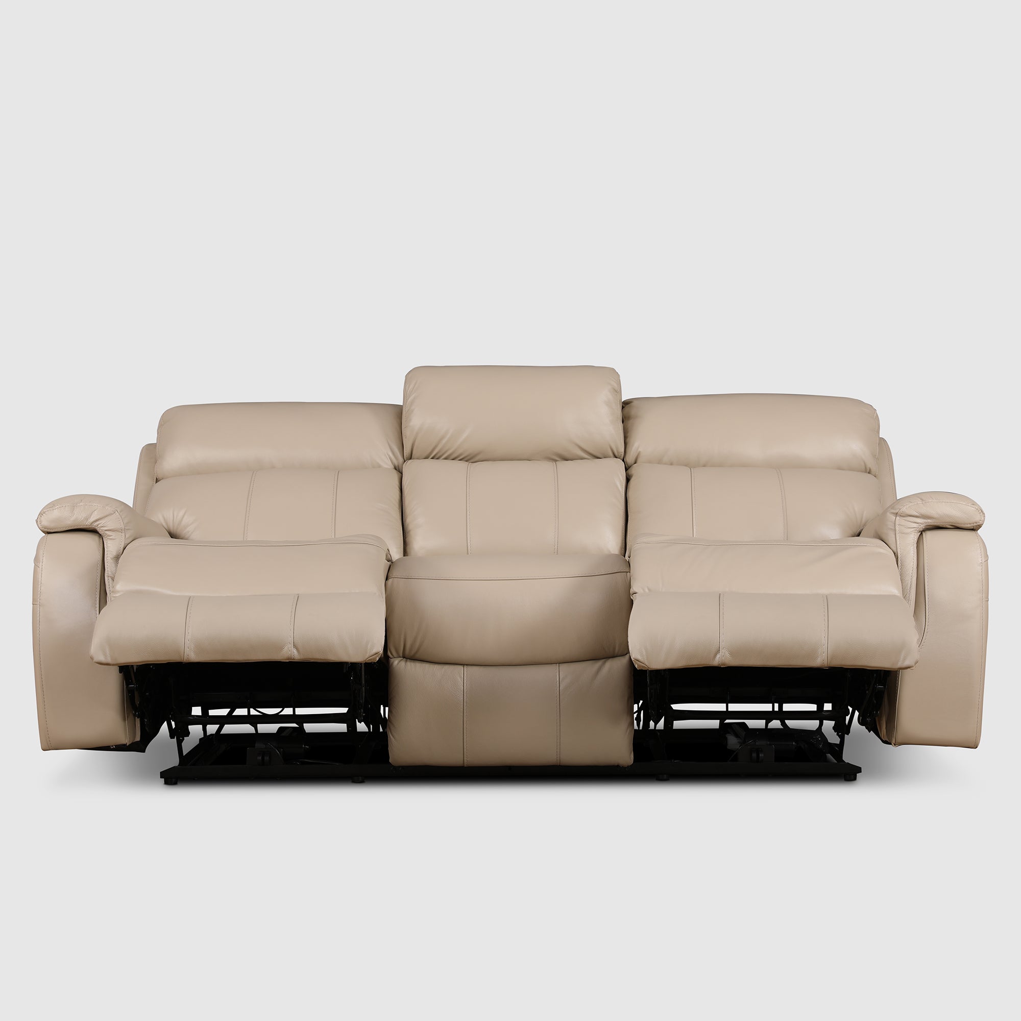 Plush Leather Three Seater Electric Recliner in Beige Colour
