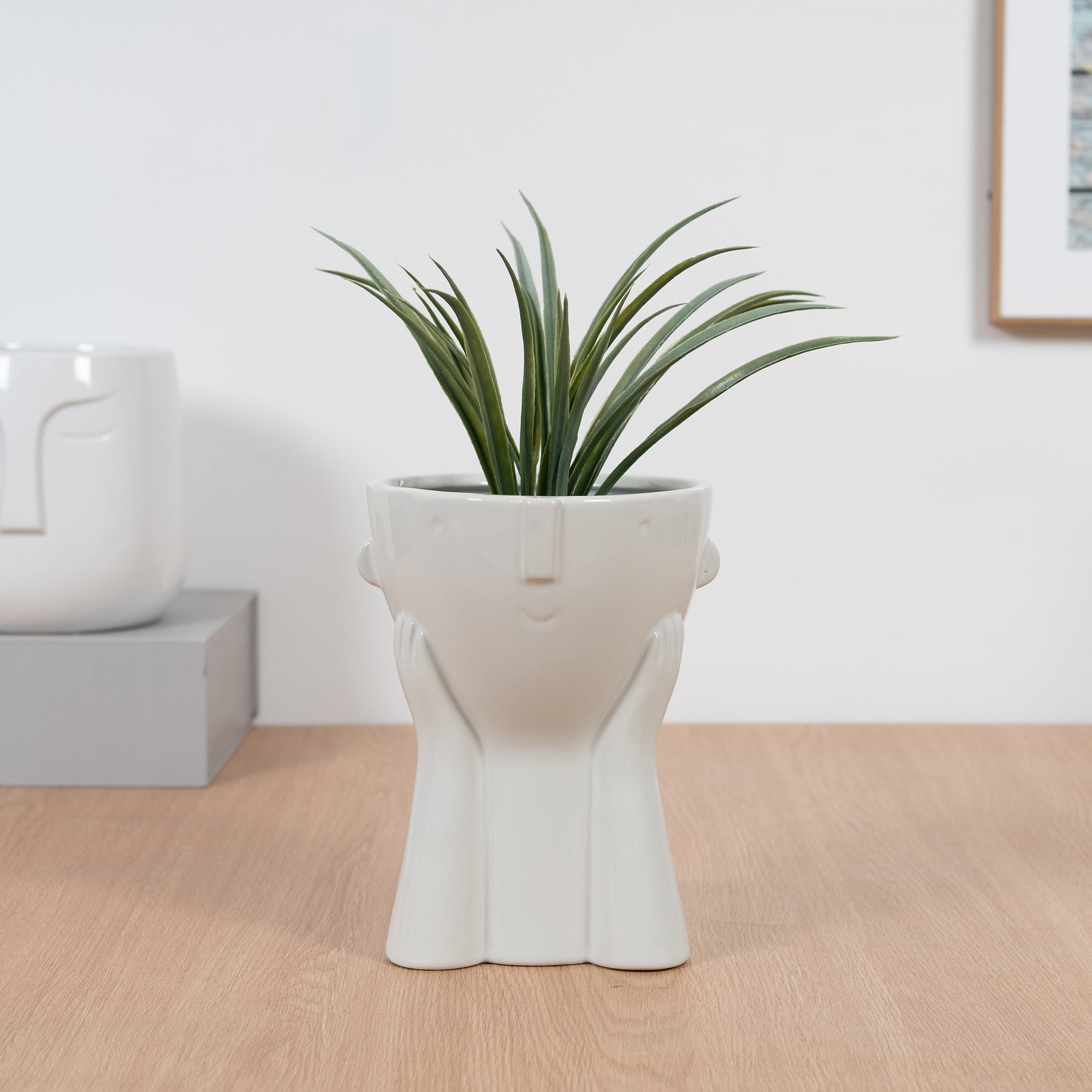 Alura Milan Resting Face Ceramic Planter 20Cm in White Colour