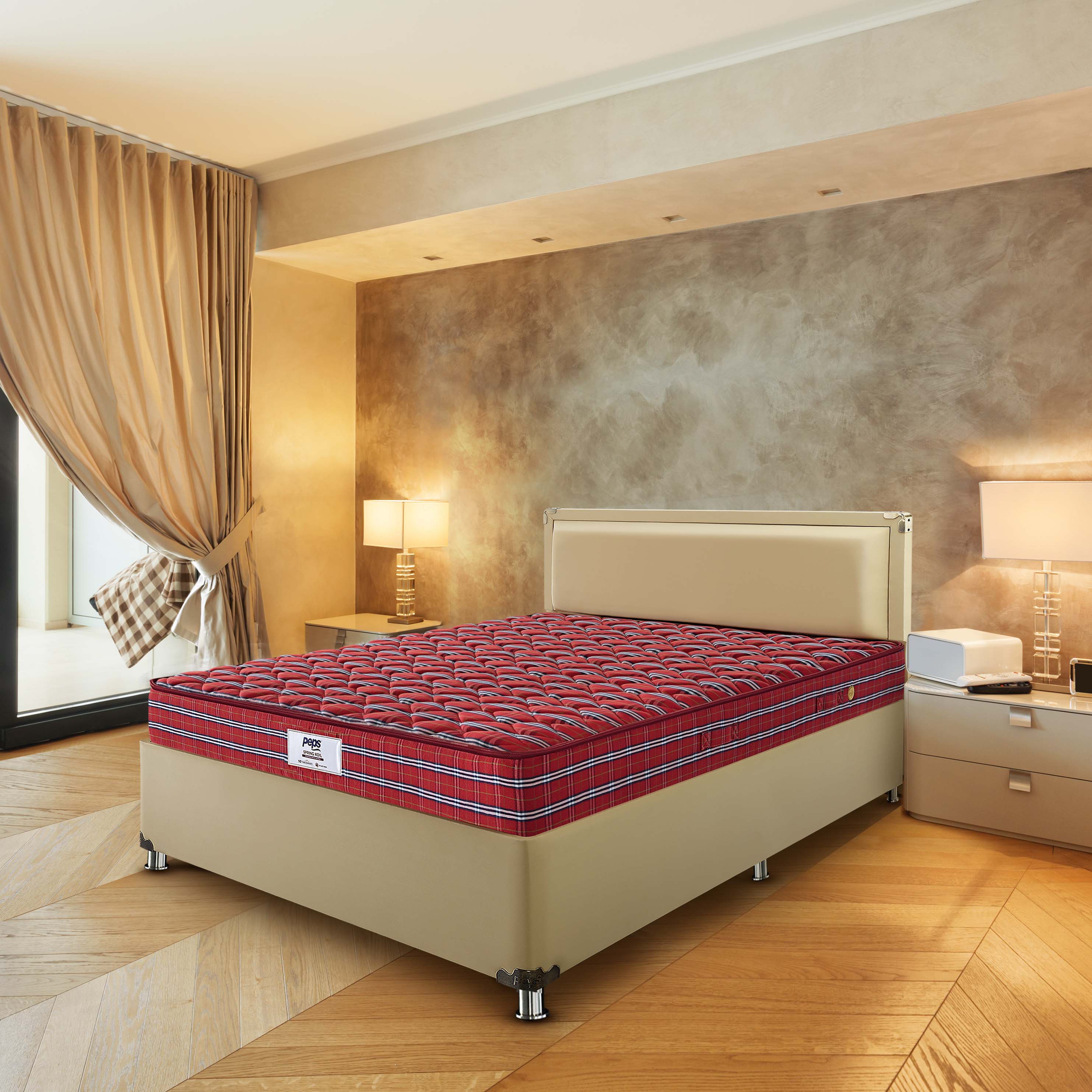 Tartania Pocket Spring King Mattress 78x72x6 Inch in Maroon Colour