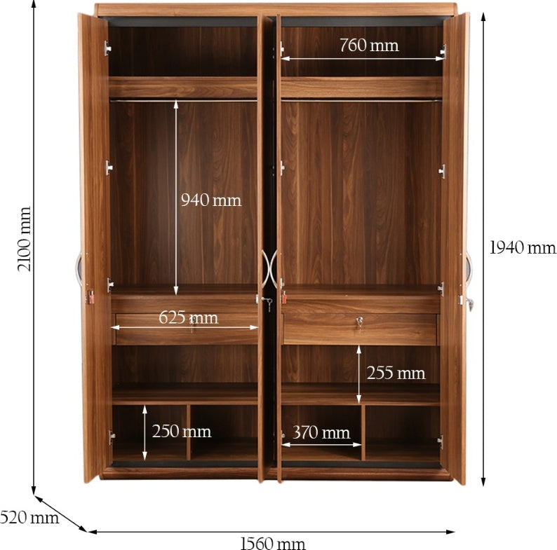 Archer Four door Wardrobe in Walnut Colour