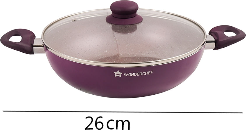 Royal Velvet Induction Bottom Non-Stick Steel Wok With Lid 26cm / 3.2 Ltr / 3mm in Purple Colour