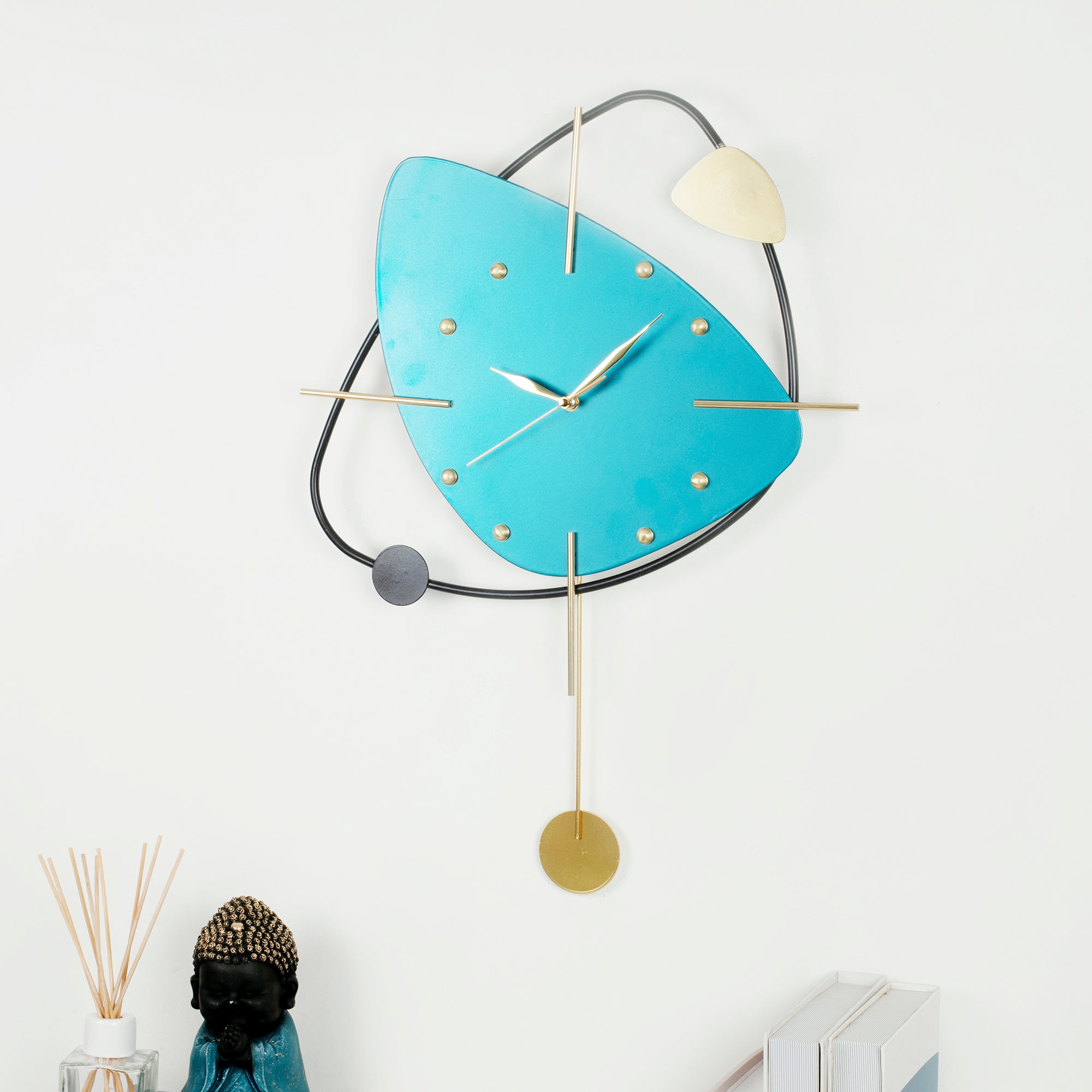 Rhythm Metal Triangular Pendulum Wall Clock in Seagreen Colour