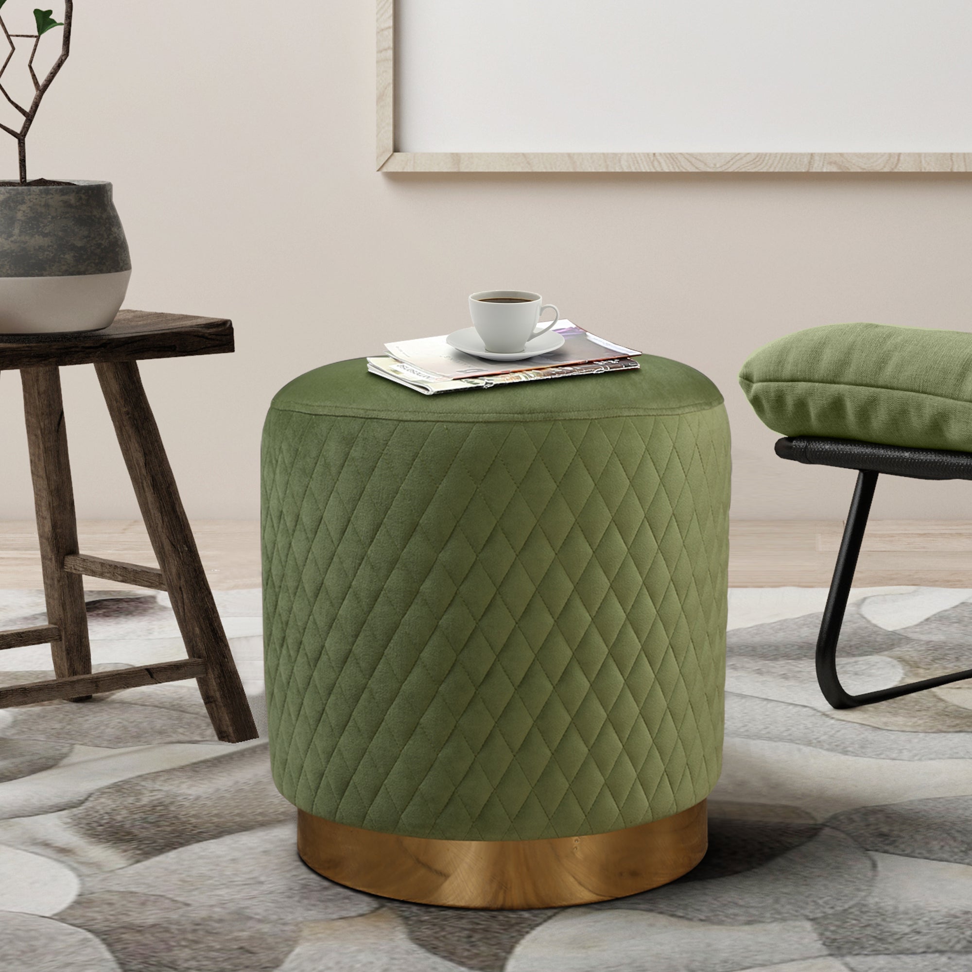 Serena Fabric Ottomans in Olive Colour