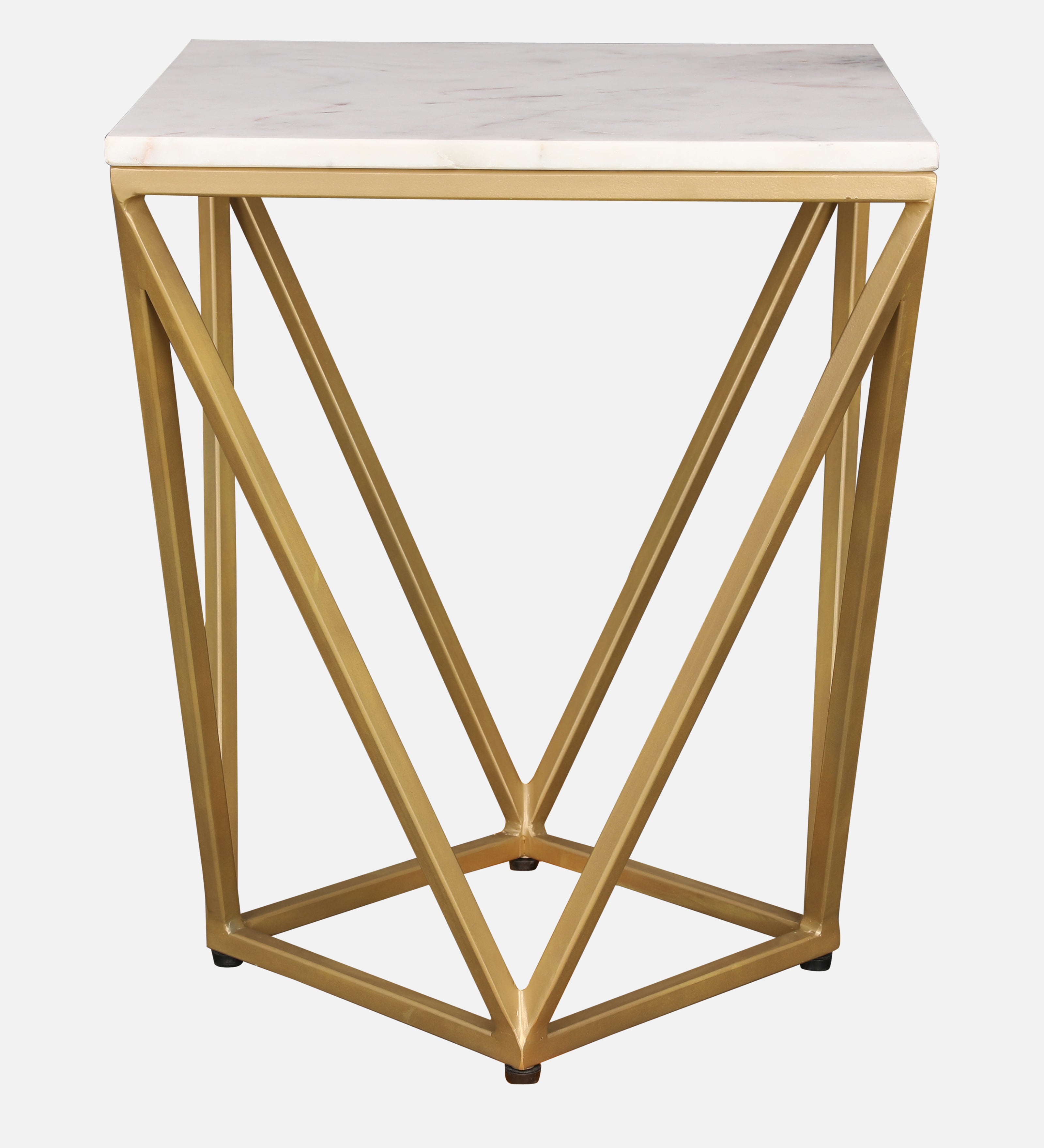 Michelle Marble Top Side Table in White and Gold Colour