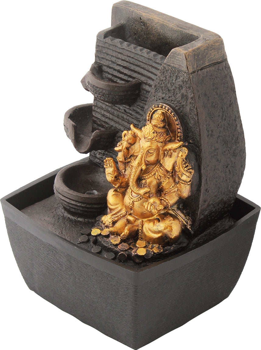 Impression Polyresin Ganesha 3 Drop Fountain in Gold Colour