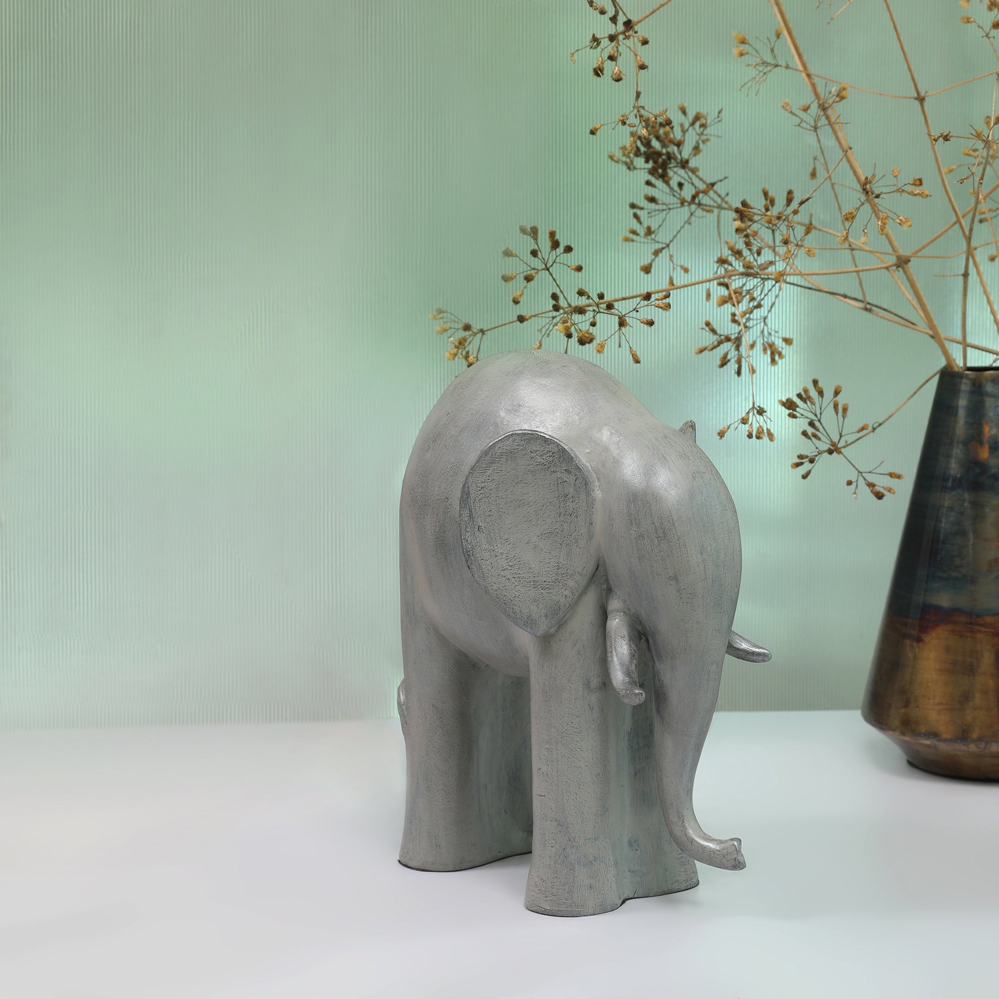 Stella Silver Pearl Finish Polyresin Elephant Table D&eacute;cor