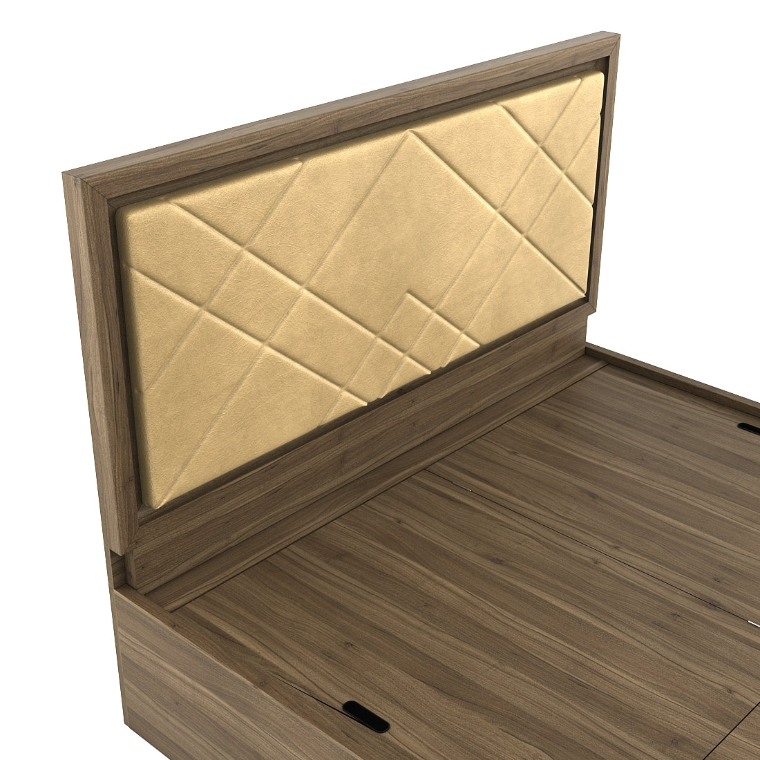 Petra Queen Bed With Box Storage in Walnut Colour
