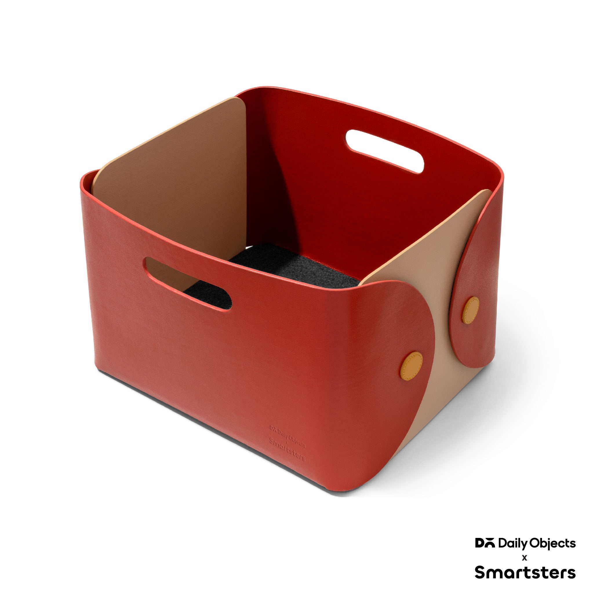Owlbert MDF + Leatherite Storage Basket in Red & Bisque Colour