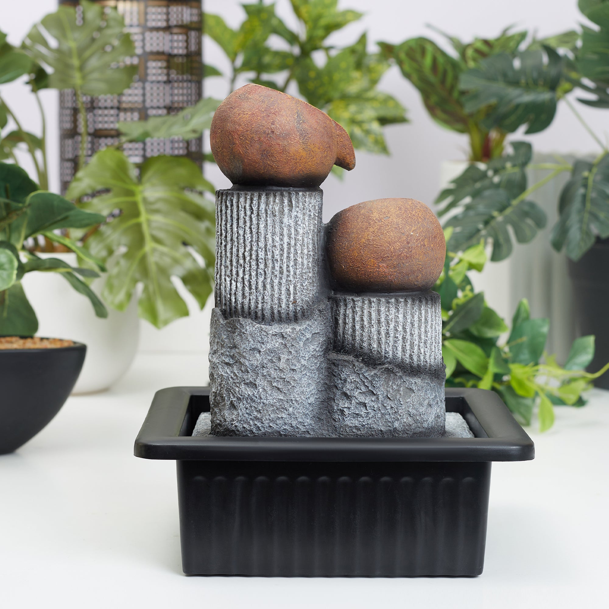 Impression Polyresin Trio Bowl Water Fountain 21x17x25 Cm in Brown Colour