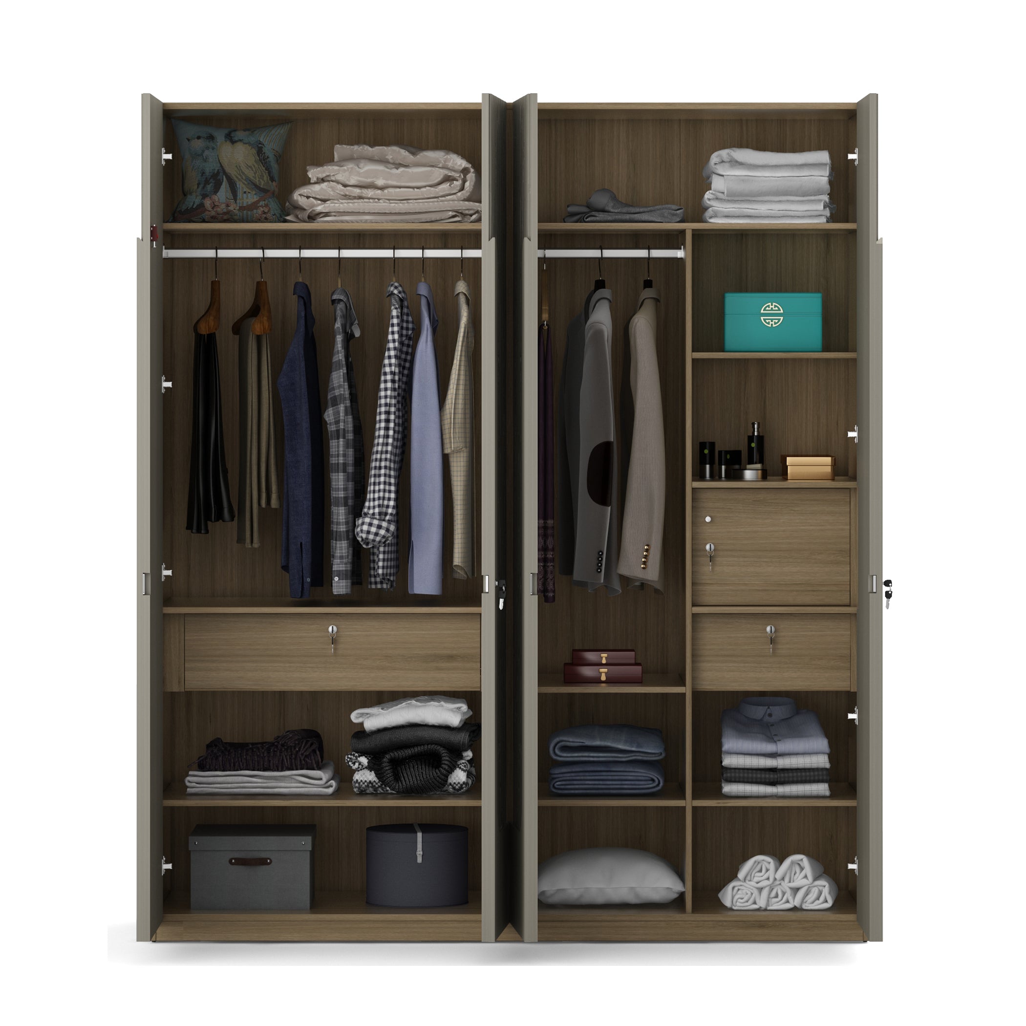 Asa Engineered Wood 4 Door Wardrobe in Santana Oak Colour