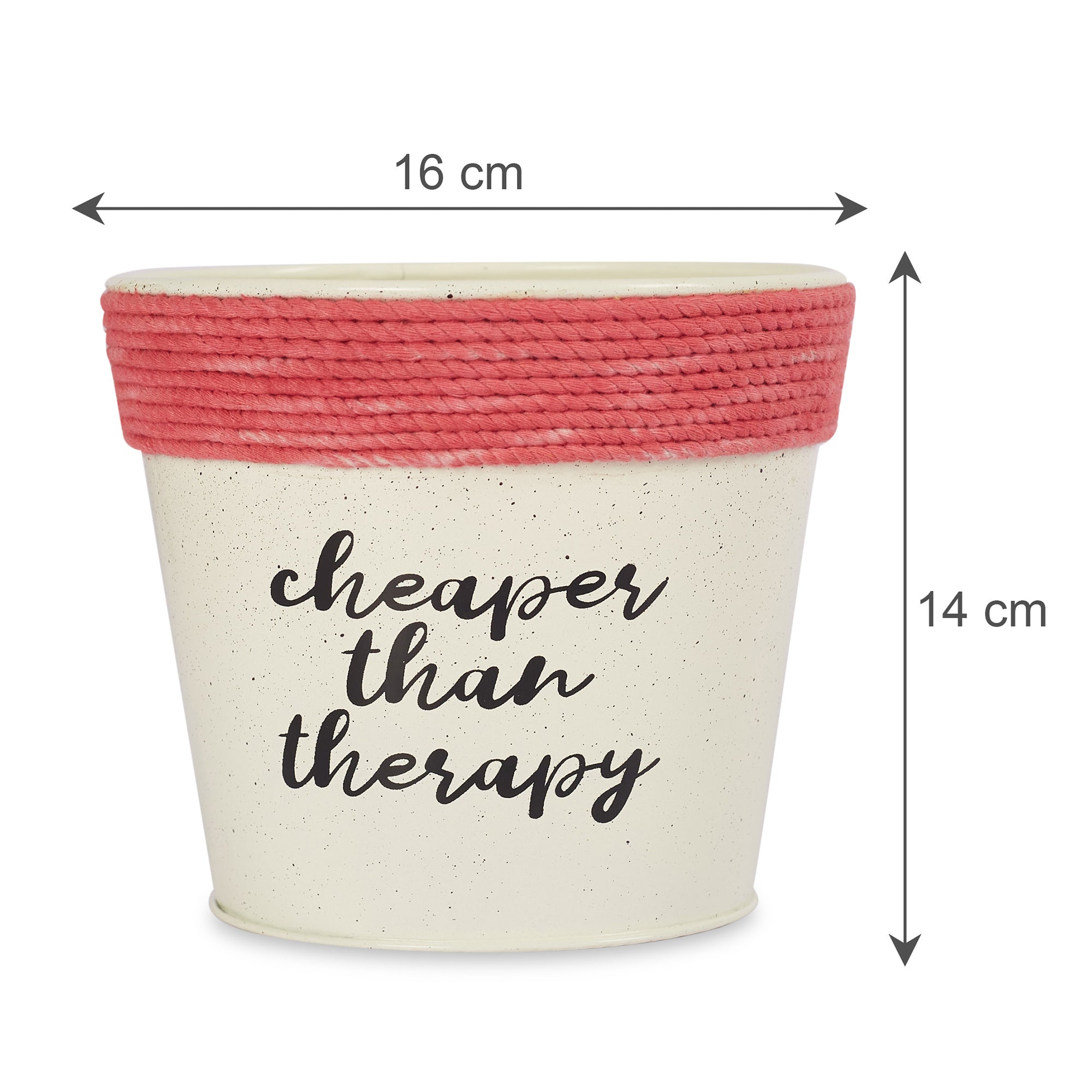 Pep Pop Metal Funky Quote Planter 14Cm in Off White & Fuchsia Colour