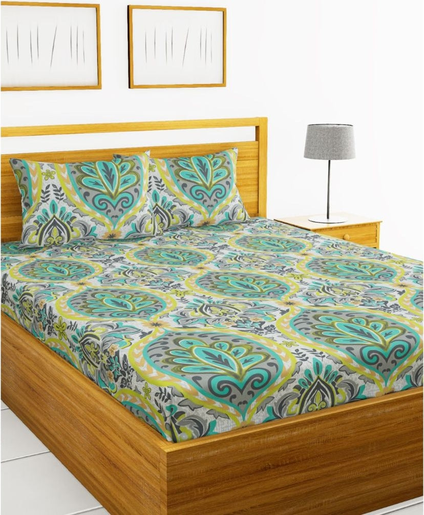 Callista Cotton King Bed Sheet 274X274 Cm in Grey/Aqua Colour