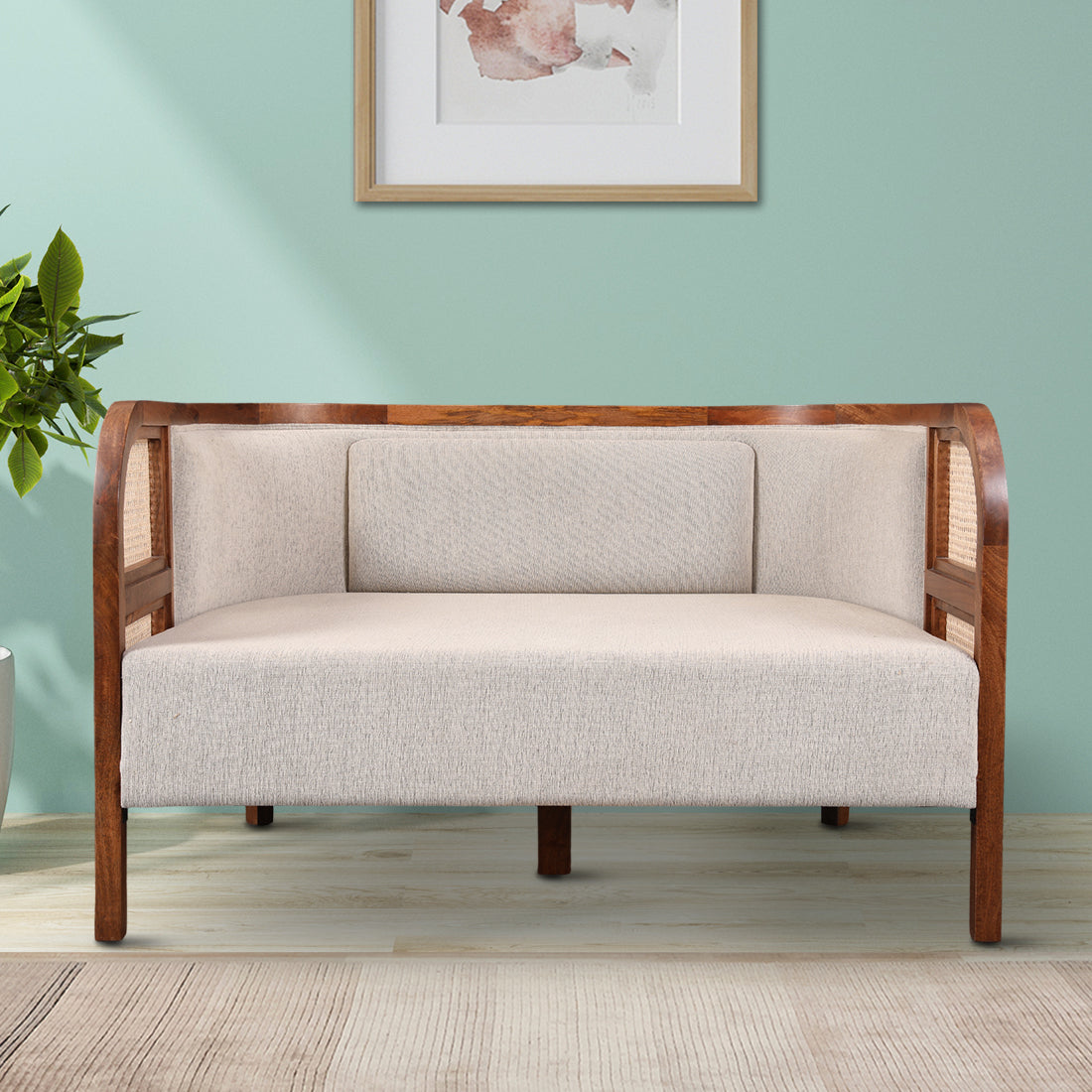 Siam Solidwood Two Seater Sofa in Beige Colour
