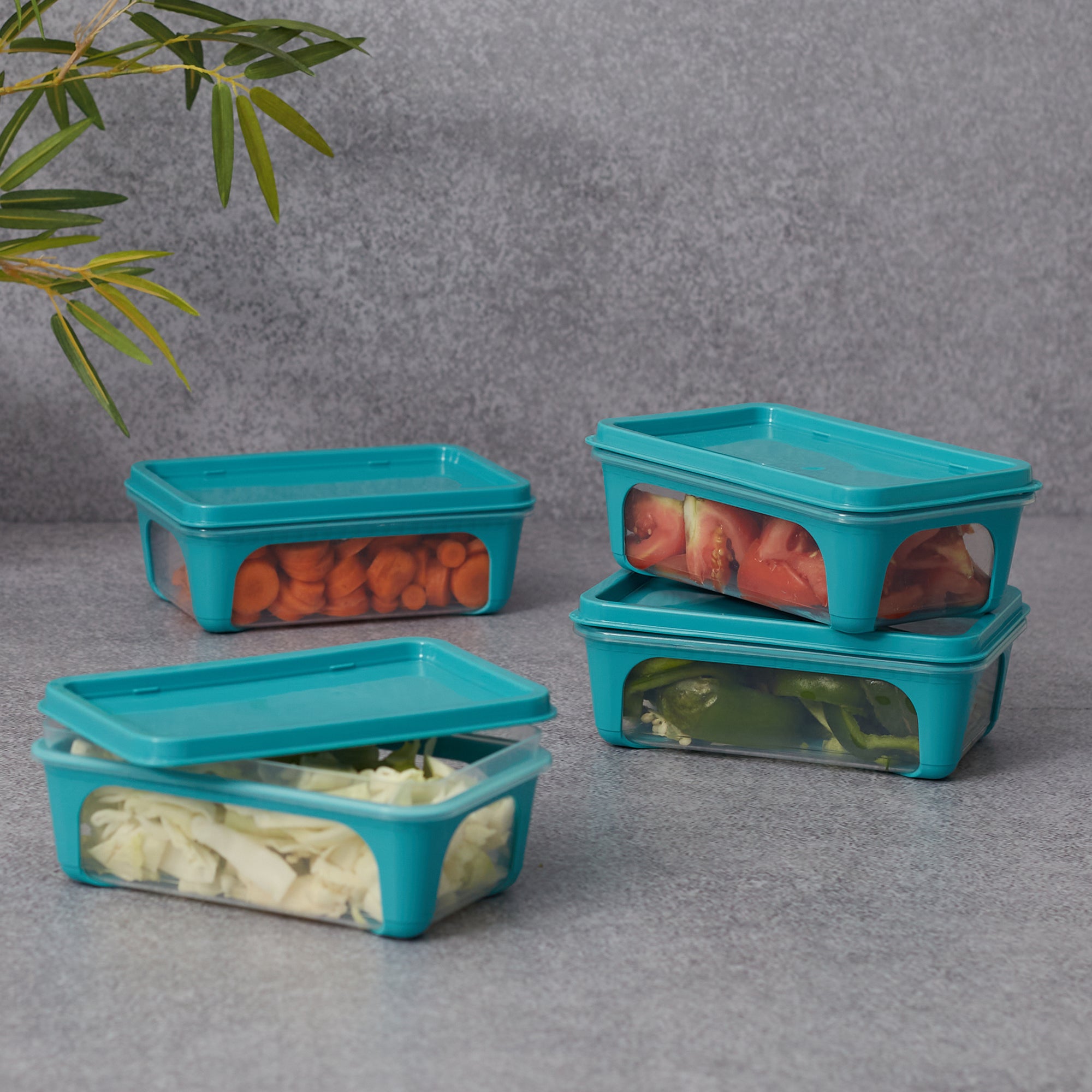 Kitchen Mate  Food Storage Rectangular Container 425 Ml With Freezer & Microwave Safe & Bpa Free Set Of 4 in Teal Colour
