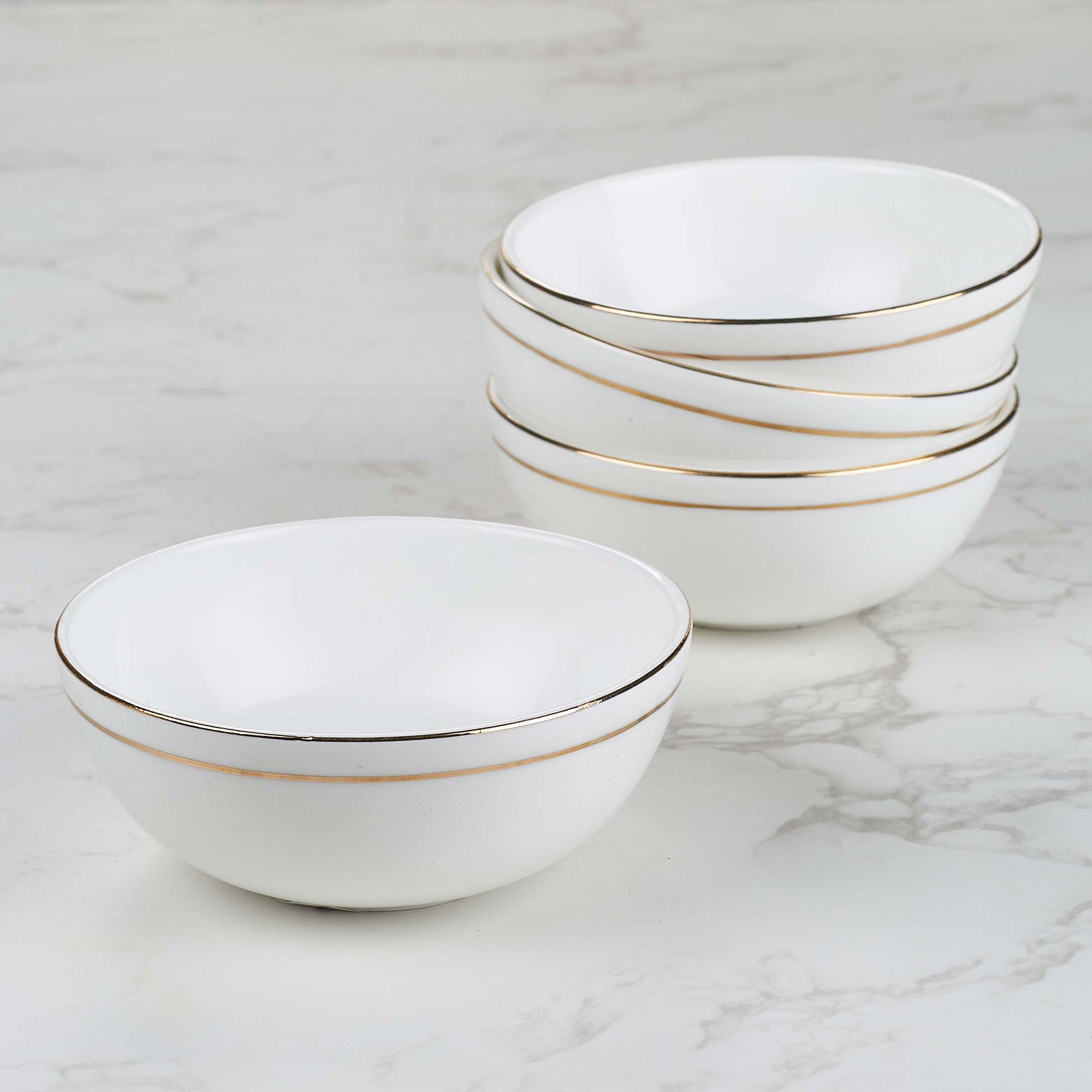 Avril Real Gold-Plated Bone China Veg Bowl/Katori Set of 4 in White Colour