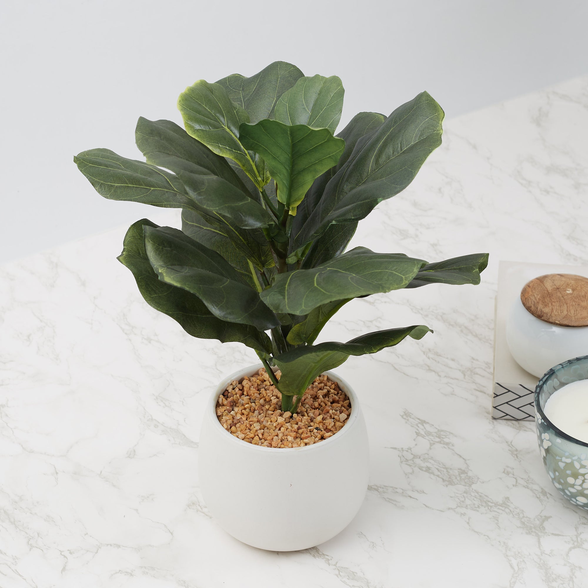 Ilana Faux Fiddle Ceramic Potted Plant 40 Cm in Green Colour
