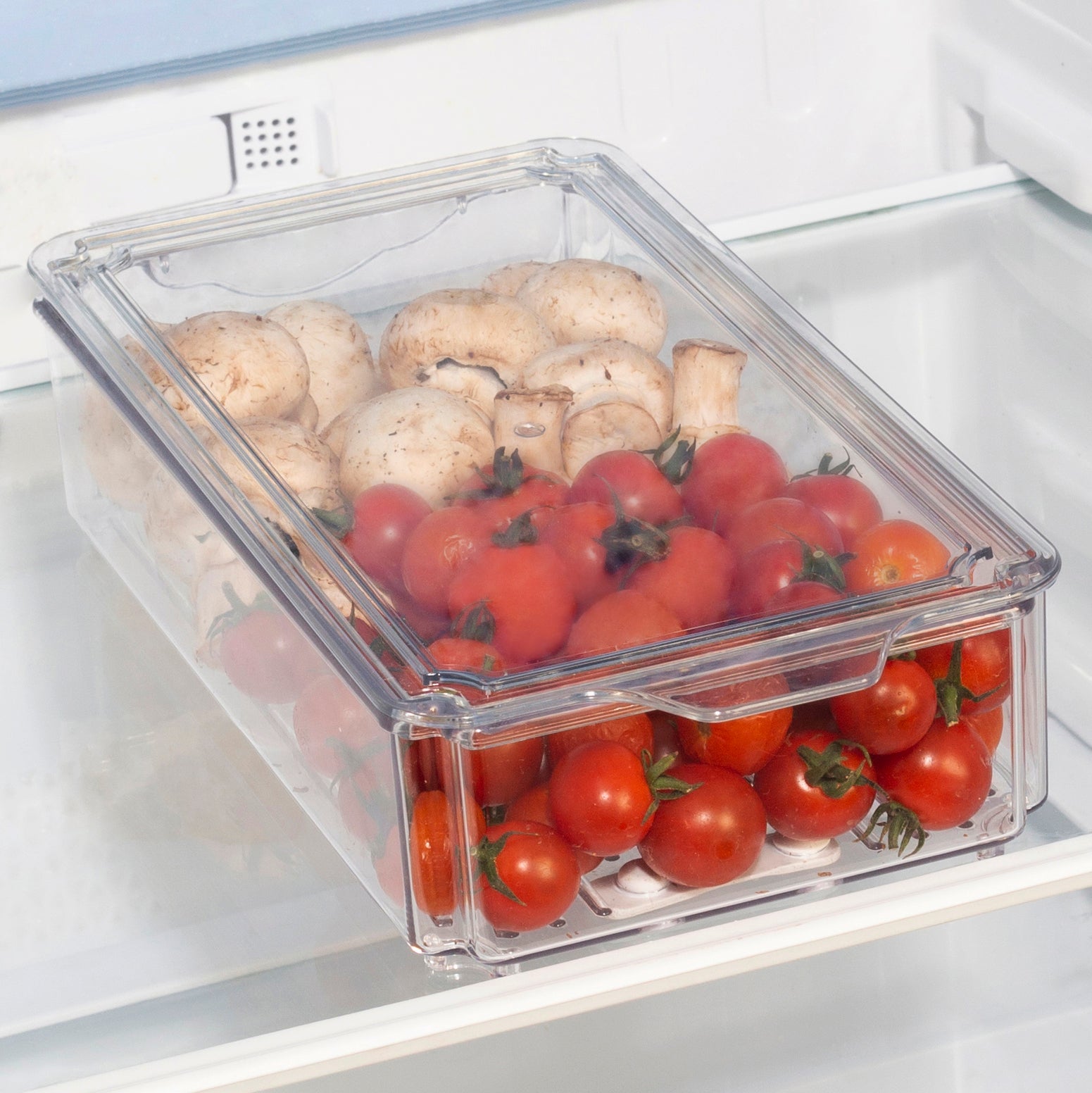 Robusto PET BPA Free Stackable Fridge Organizer with Lid & Drain - 2.35 Ltr in Transparent Colour