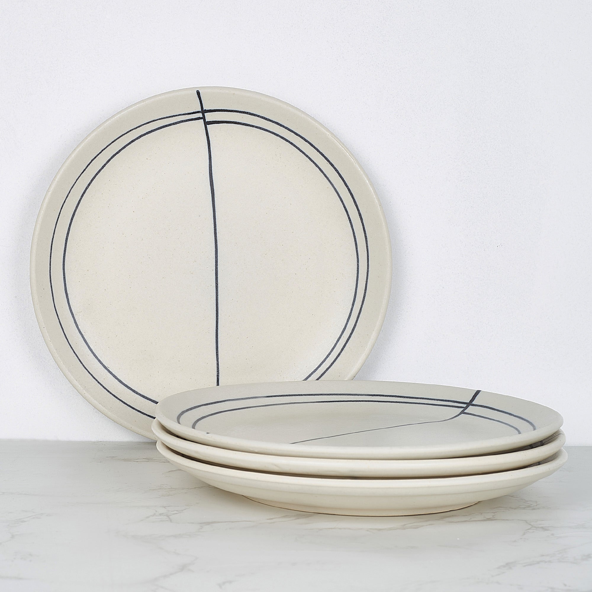 Artisanal Studio Pottery Stoneware Dinner Plate Set of 4 in Black & Ecru Colour