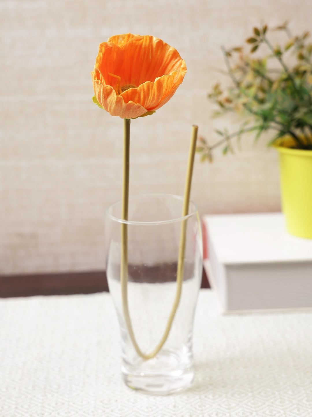 Elora Single Yellow Poppy Polyester Artificial Flower 48cm in Yellow Colour