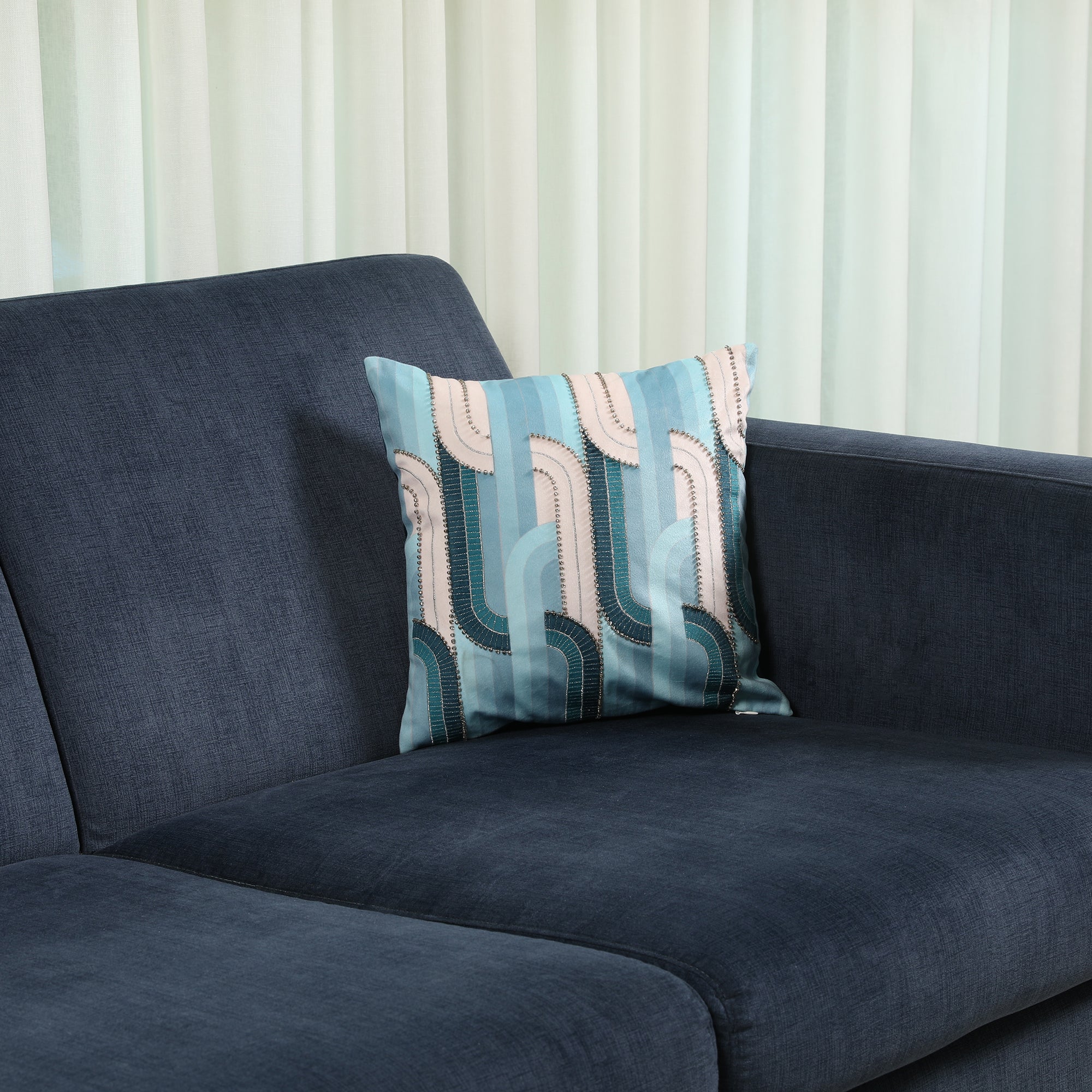 Plush Elegance Art Deco Cushion Cover Blue, 30X30cm