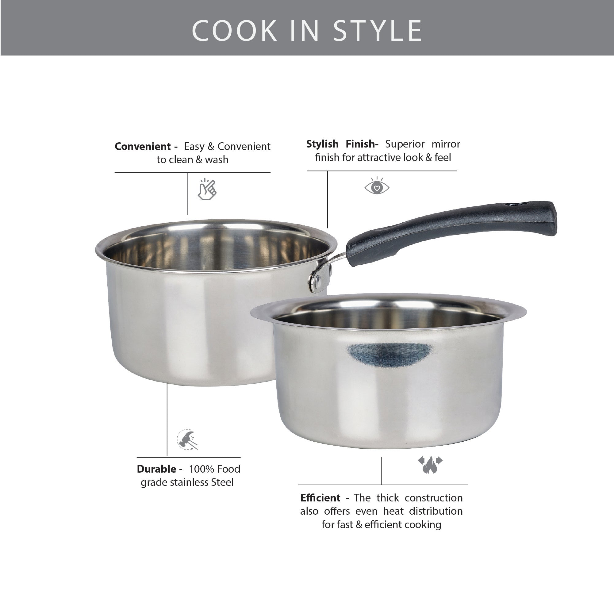 Fiesta Stainless Steel Saucepan & Tope Combo Set of 2 in Silver Colour