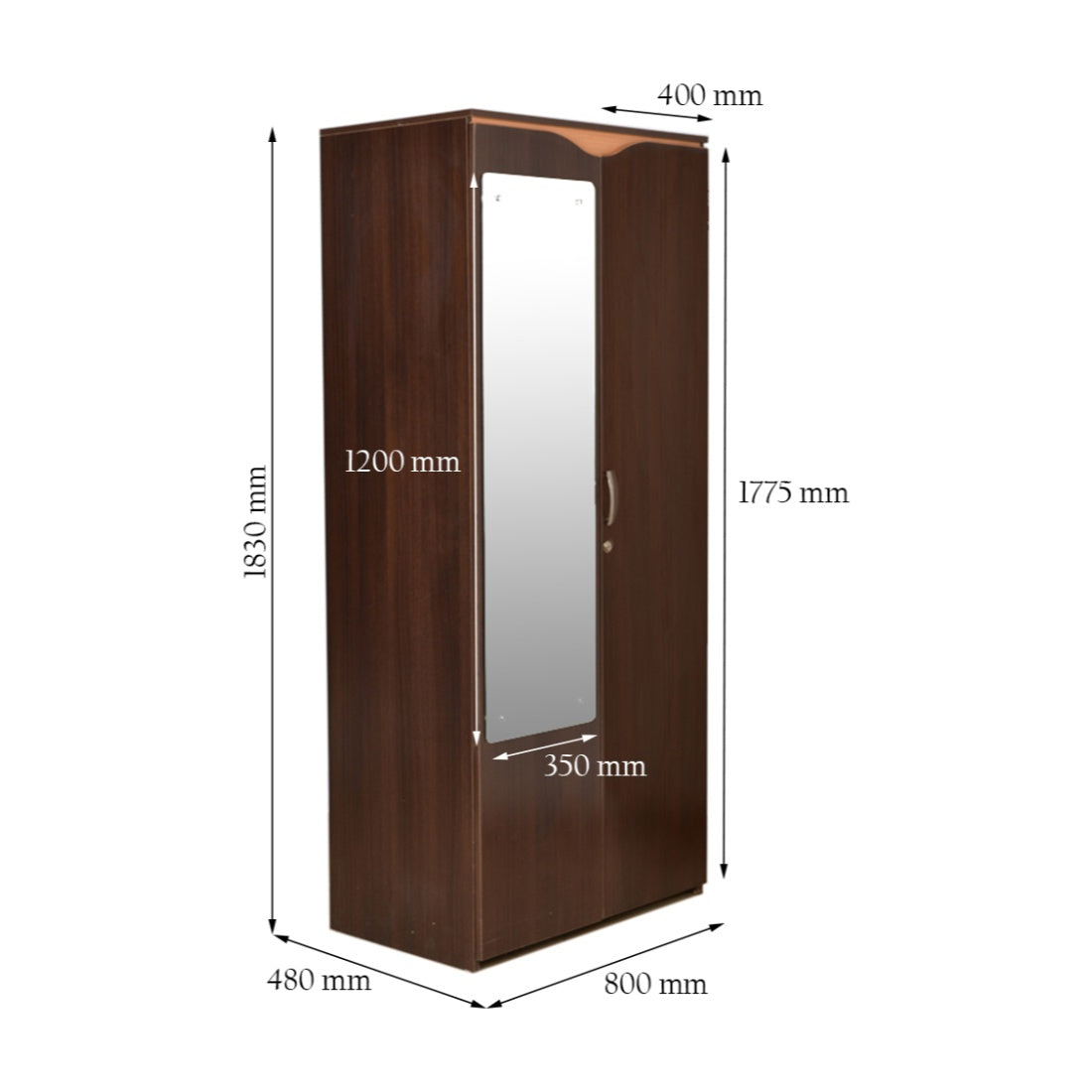 Swirl Two door Wardrobe in Dark Oak Colour